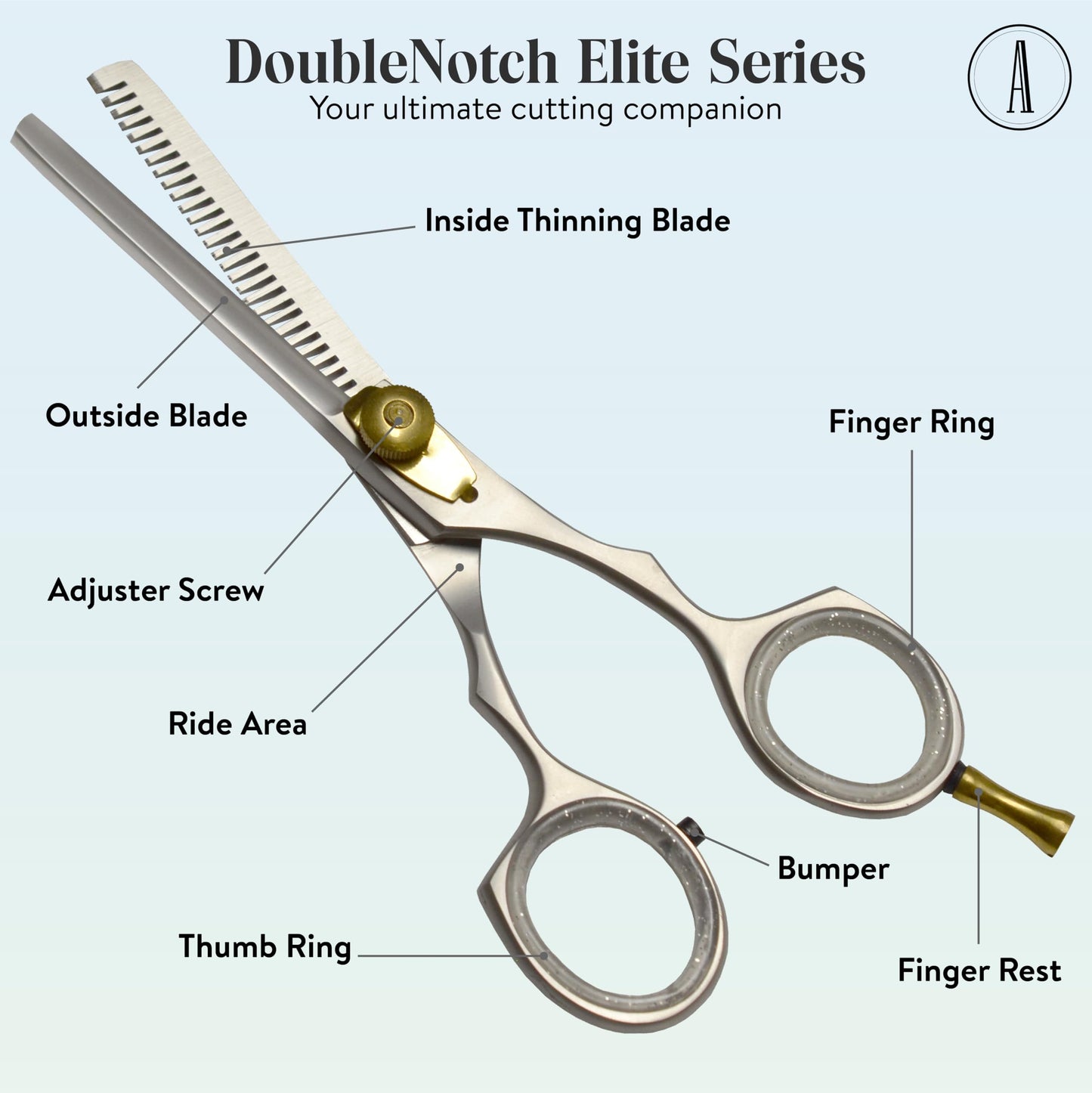 ANDUSTRIAL - Professional Hair Cutting And Thinning Scissors/Shears For Men/Women/Home/Salon - Premium High Carbon Steel Quality - Smooth And Sharp - Double Notch - 5.5 Inch, Silver