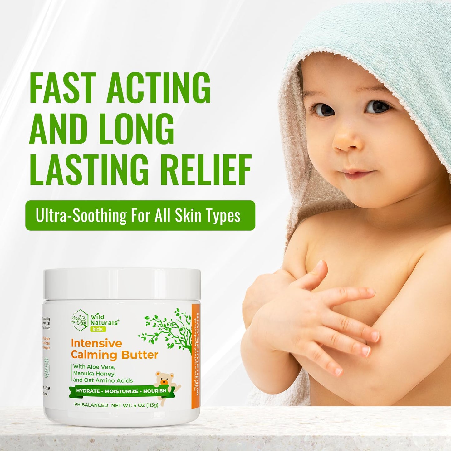 Baby Eczema Cream - Moisturizer for Dry, Itchy, Sensitive Skin & Diaper Rash - Long-Lasting Body Butter Lotion for Calming & Itch Relief (4oz)