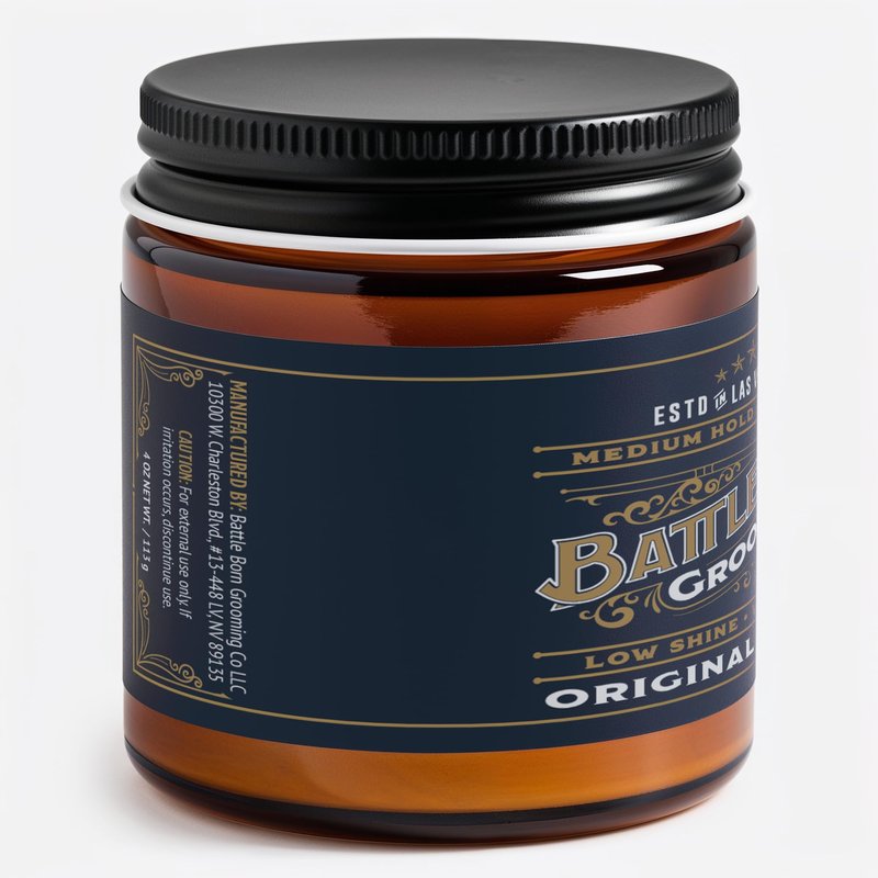 Battle Born Grooming Co Original Pomade (Unscented, 4 oz) | Medium Hold | Low Shine | Natural Ingredients | Water Based