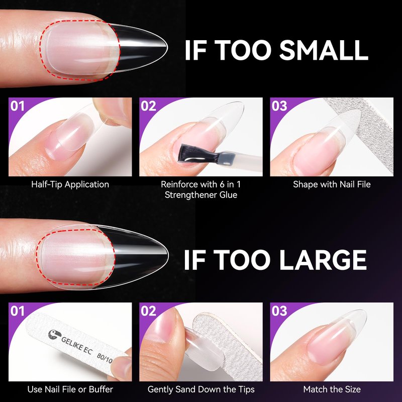 Gelike ec Nail Tips Almond for Salon: 552 Pcs 12 Sizes Medium Soft Gel Nail Tips for Manicure - Easy Use for Beginner DIY Women Girls Gifts - Sumer Nail Tip