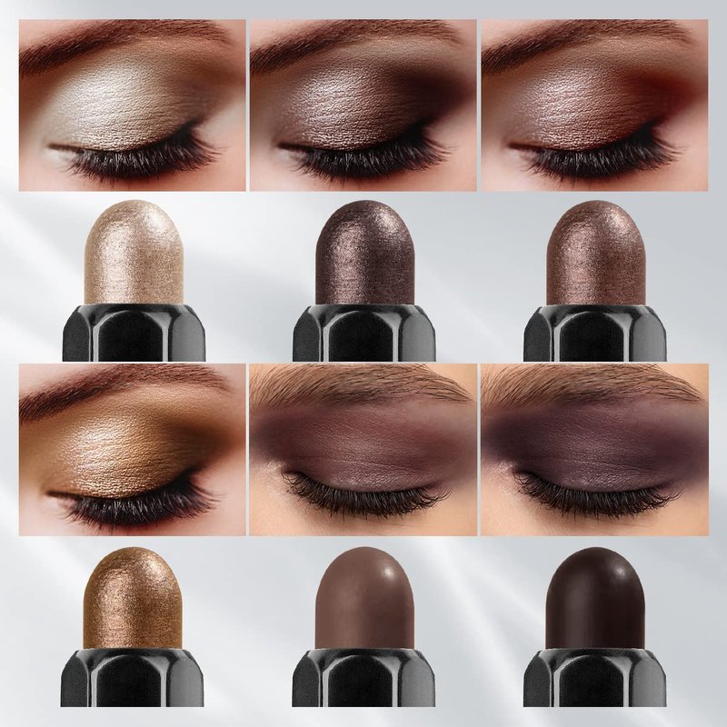 Eyeshadow Stick Makeup Set - 6PCS Dark Brown Shimmer Pencils for Long-Lasting Metallic Eye Looks | A02-Taupe Mauve