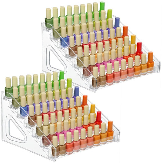 2 Pack Acrylic Nail Polish Organizer 84 Bottles of 7 Layers Acrylic Display Rack Clear Nail Polish Paint Organizer Holder Rack Eyeglasses Shelf Essential Oils Holder Stand No Tool Needed Assembly