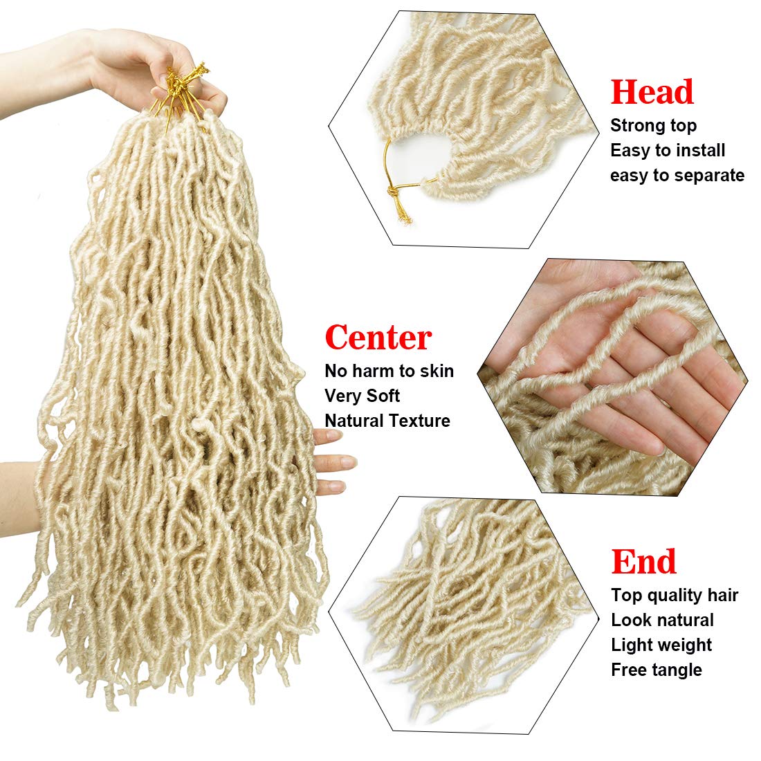 18 Inch New Faux Locs Crochet Hair 6 Packs Crochet Locs Pre-looped Soft Locs Braiding Synthetic Hair Extensions 12 Strands/Pack #613