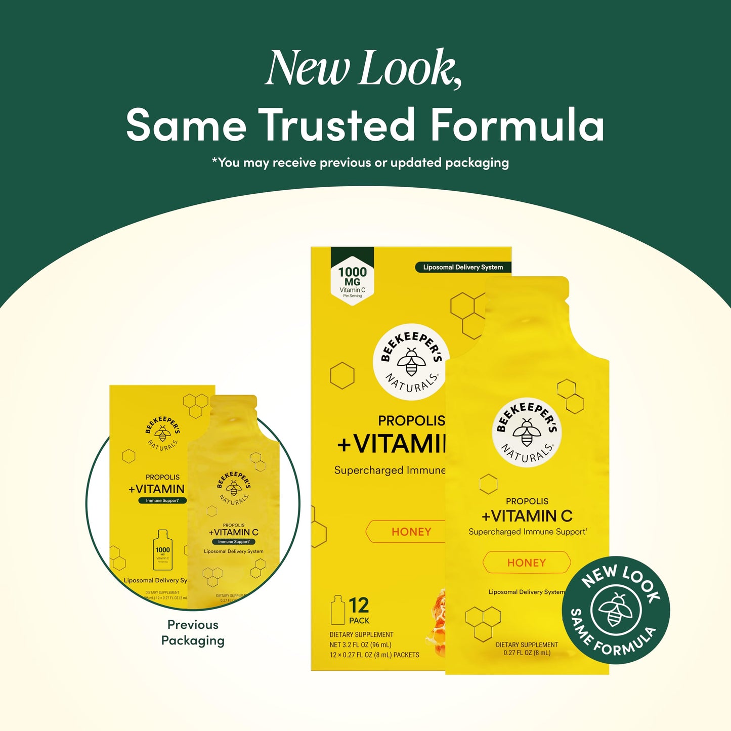 Propolis Liposomal Vitamin C by Beekeeper's Naturals, 1000mg Vitamin C, Propolis & Honey, Supercharged Immune Support & Increased Bioavailibity for Max Absorption, 12 Ct