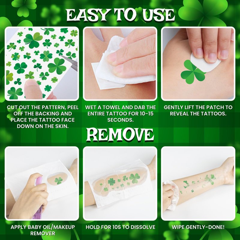 EMOME St Patrick Day Accessories, St Patrick's Day Shamrock Face Tattoo with Green White Face Gems, Saint Patrick's Day Makeup Art Decorations for Women, Girls