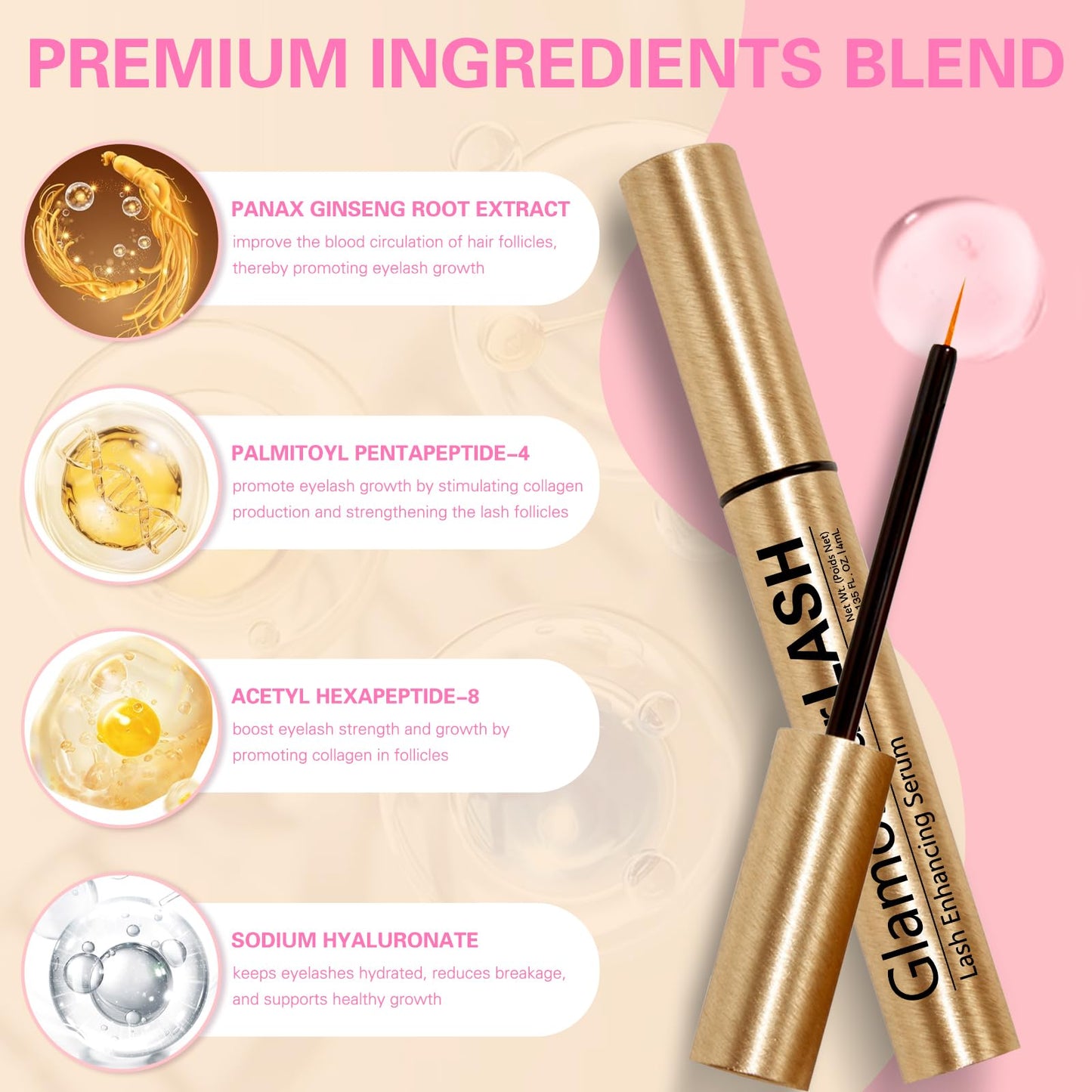 Glamosoar Lash Serum Eyelash Growth Serum Lash Enhancing - Get Fuller,Longer,Stronger Lashes 4ml