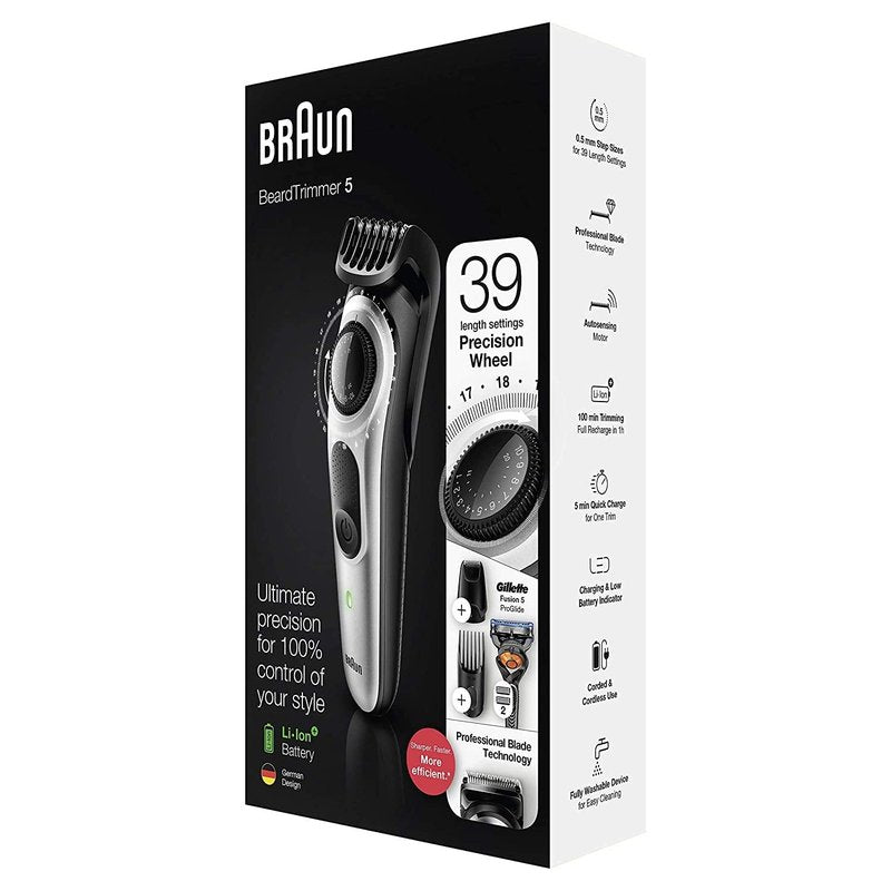 Braun Beard Trimmer - Cordless Hair Clippers for Men | Rechargeable Mini Foil Shaver Set, Black/Silver, 6 Pieces
