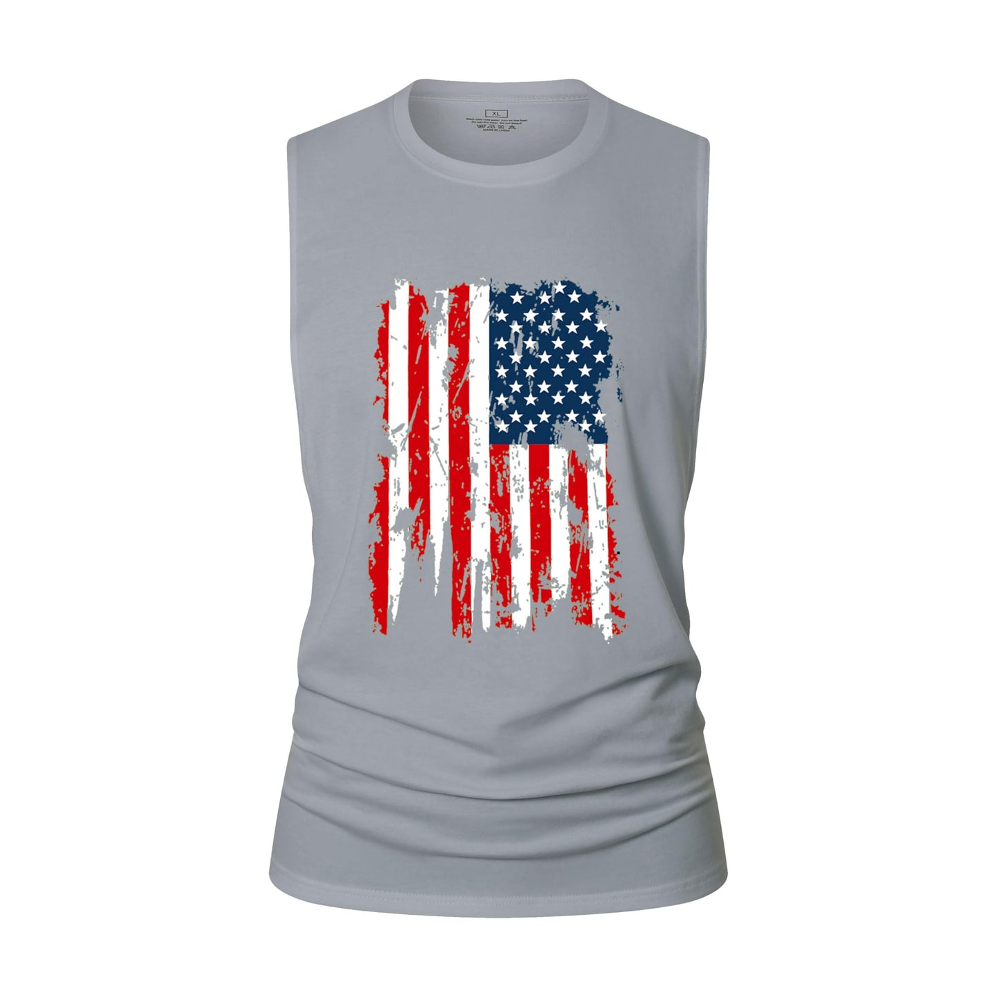 Men's Workout Tank Tops Sleeveless Gym Cut Off Tee Bodybuilding Fitness Muscle American Flag Shirt- BK+GY+WT-M