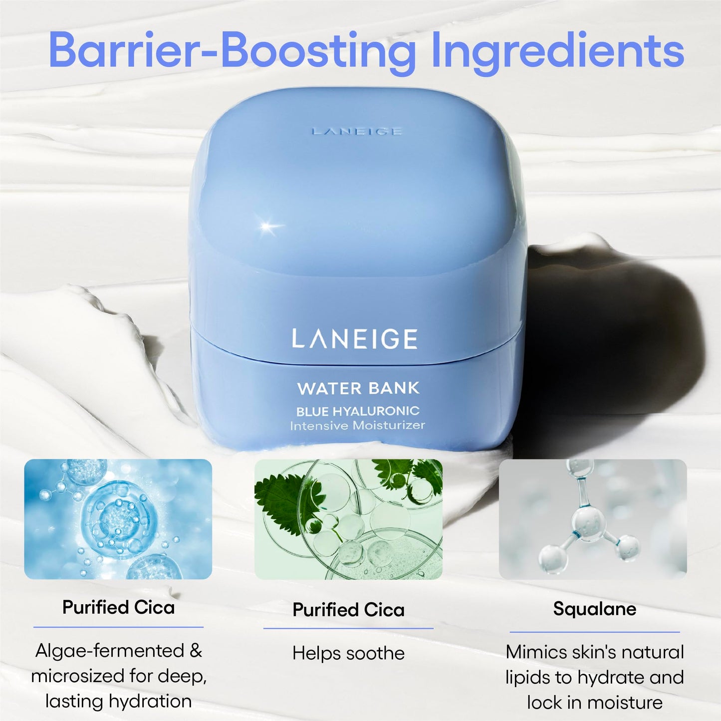 LANEIGE Water Bank Blue Hyaluronic Intensive Moisturizer Refill: Hydrating Face Cream for Very Dry Skin with Squalane & Peptide for Skin Barrier Support, Dermatologist-Tested