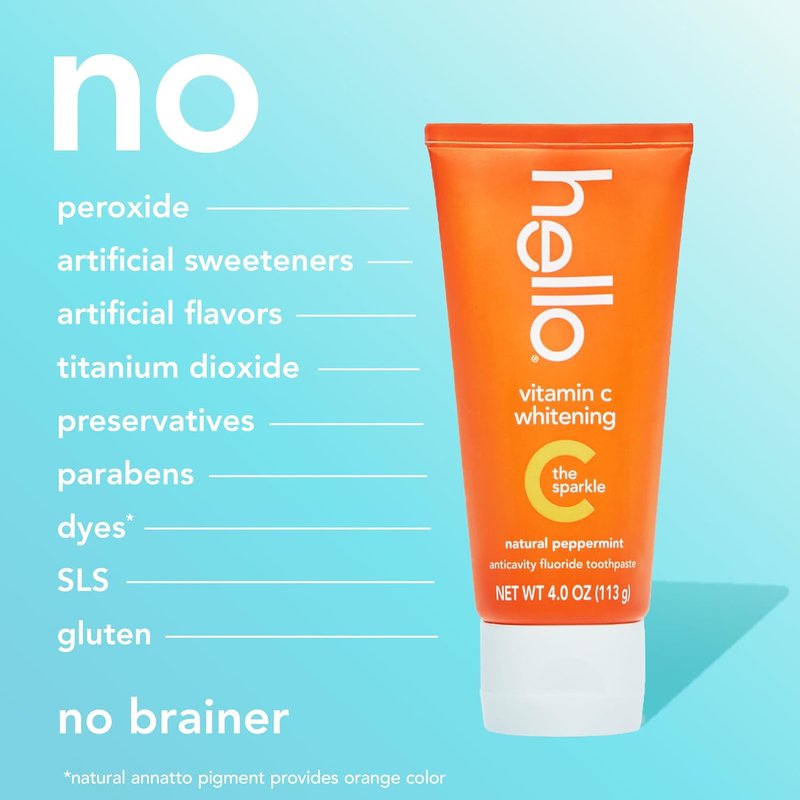 Vitamin C Whitening Toothpaste - SLS Free Fluoride Formula | Natural Peppermint, 2 Pack, 4 Oz Tubes