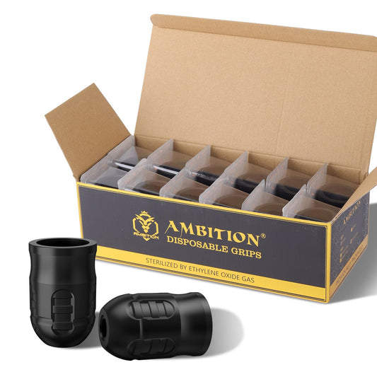 Ambition Mars-U P1 Disposable Tattoo Grips - 12Pcs 38MM Professional Tattoo Rubber Grip Cover with Click Adjust System Supply for Rotary Mars-U, Seher & Paco Tattoo Pen Machine Gun
