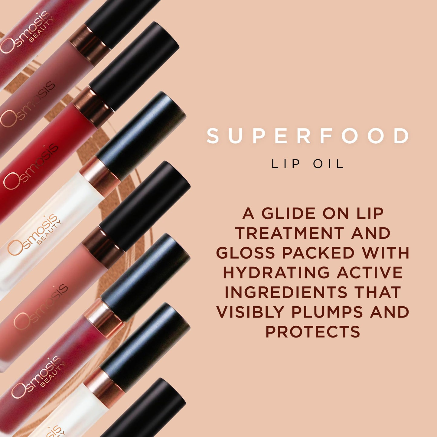 OSMOSIS Superfood Lip Oil, Tinted Lip Gloss & Plumper, Clear, 0.12 Oz