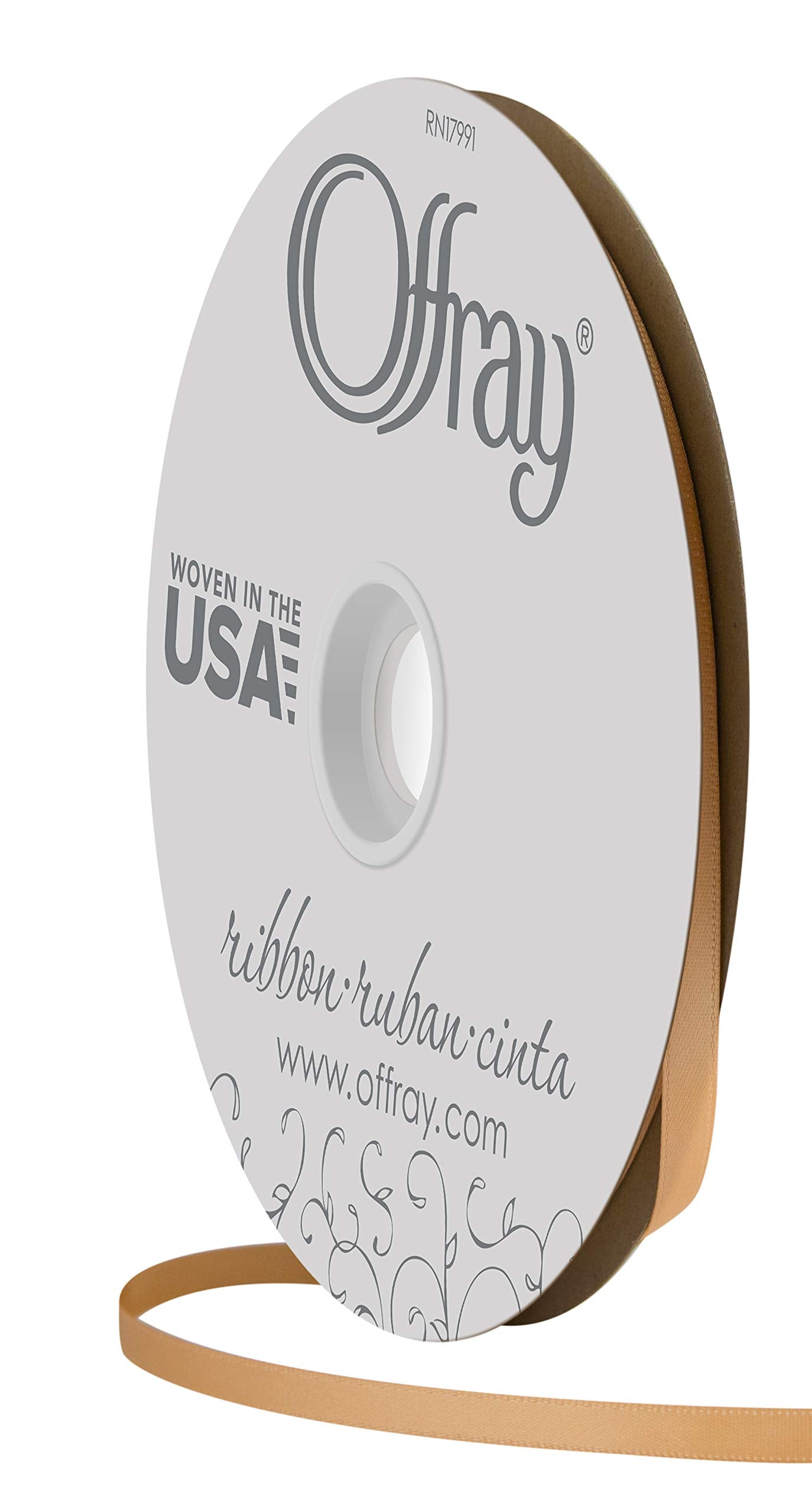 Offray 1/4" Wide Double Face Satin Ribbon, 100 Yards, Oatmeal Brown