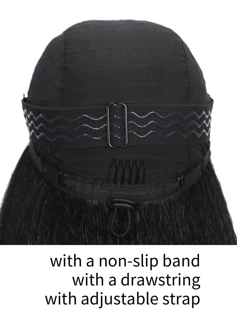 TASHEEMA Glueless Kinkystraight Synthetic Hair 3 in 1 Half Wig for Women 24 inch Black Yaki Kinky Straight for Headband Wig Ponytail