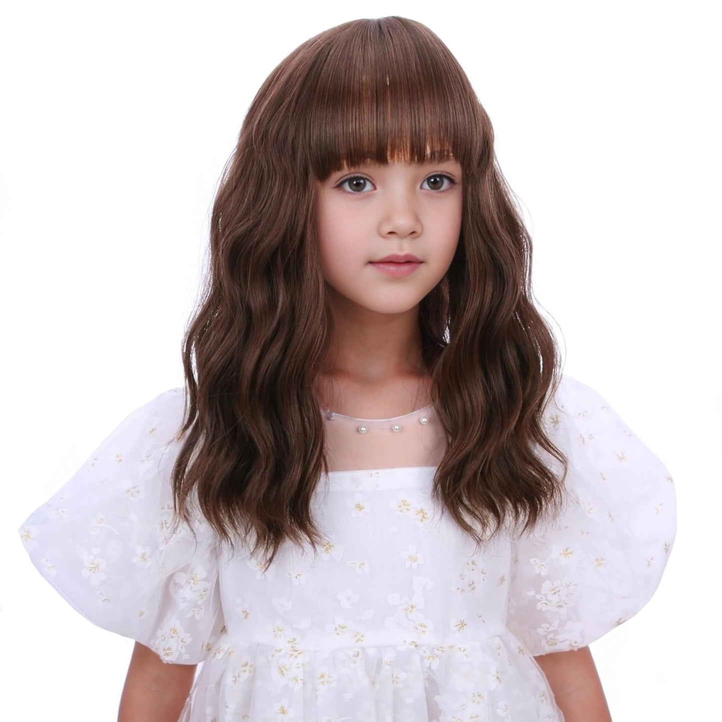 Short Chocolate Brown Wig for Kids - Heat-Resistant Synthetic Hair with Air Bangs