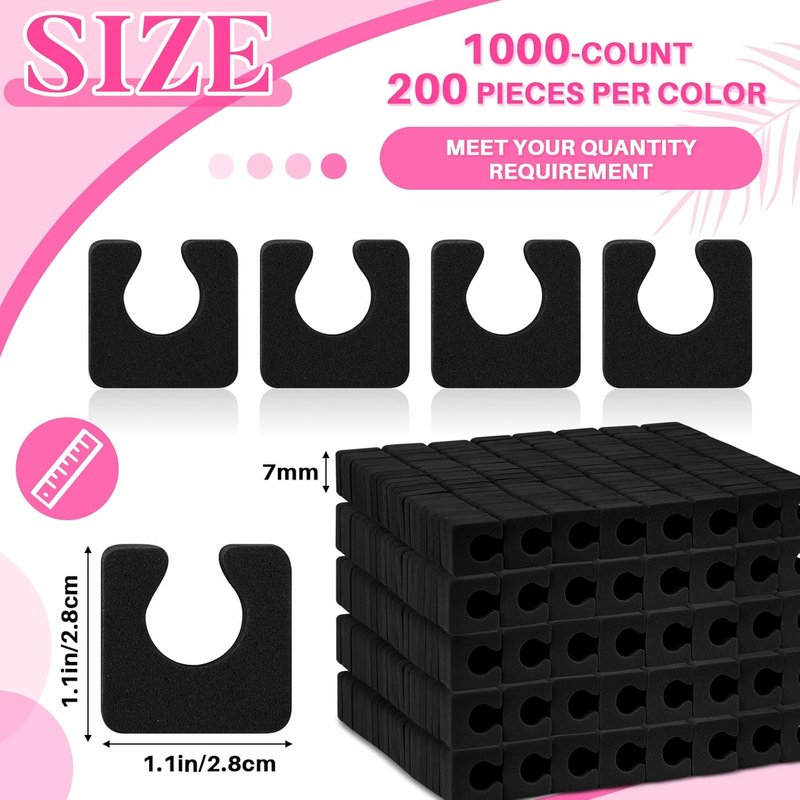 Toe Separators - 1000 Pcs Soft Foam Individual Dividers for Comfortable Pedicure | Black