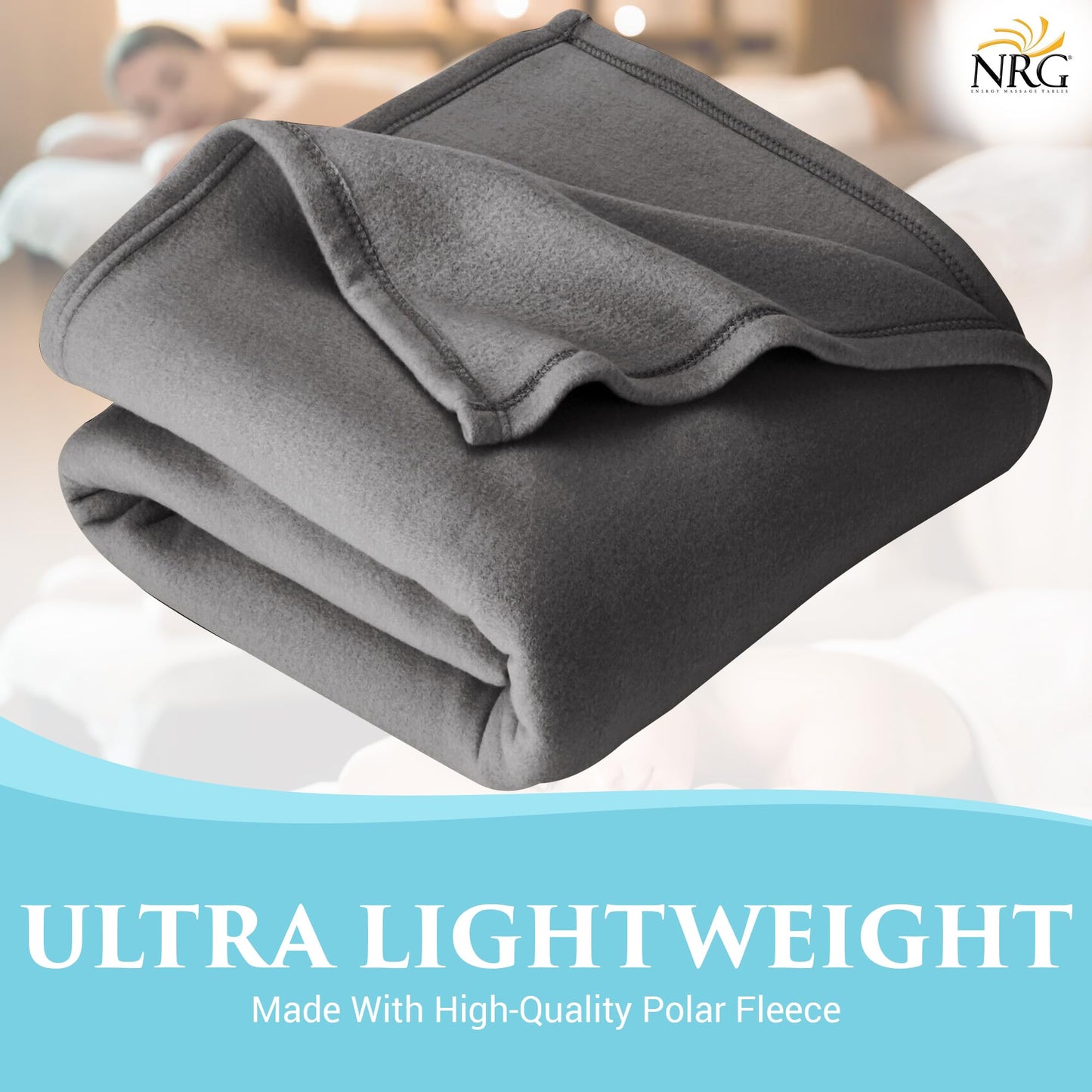 NRG Polar Fleece Blankets Fleece Massage Table Blanket - 60" x 86" - Grey - Ultra Soft, Warm & Comfortable - Lightweight Blanket Perfect for Most Massage Tables - Machine Washable