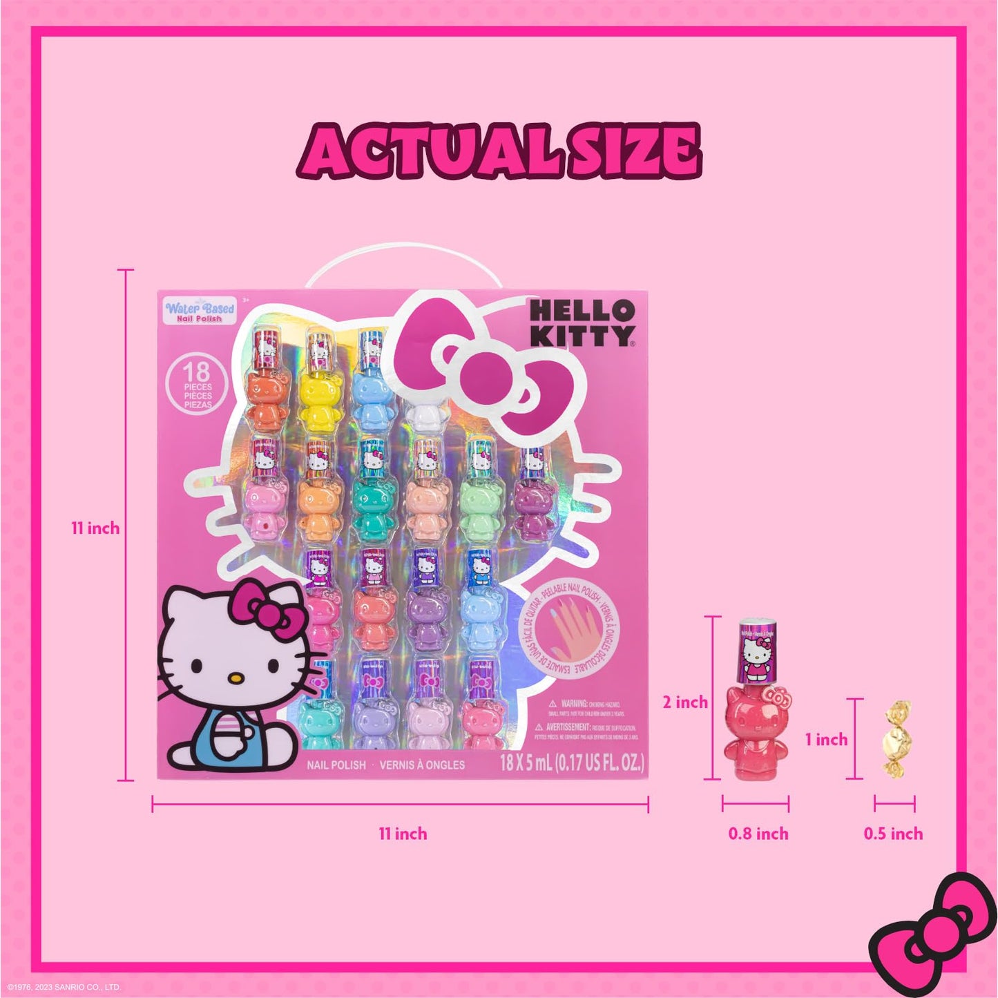 Hello Kitty Nail Polish Set, 18-Piece Peel-Off for Girls, Ages 3+