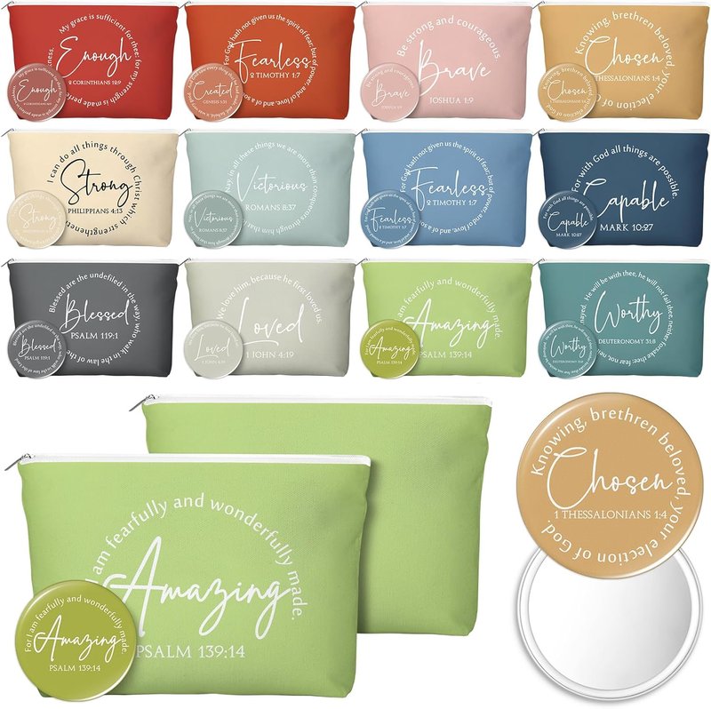 Christian Mother's Day Gifts - 12 Sets Religious Makeup Bags & Mirrors | Inspirational for Nurses, Teachers, & Church Groups