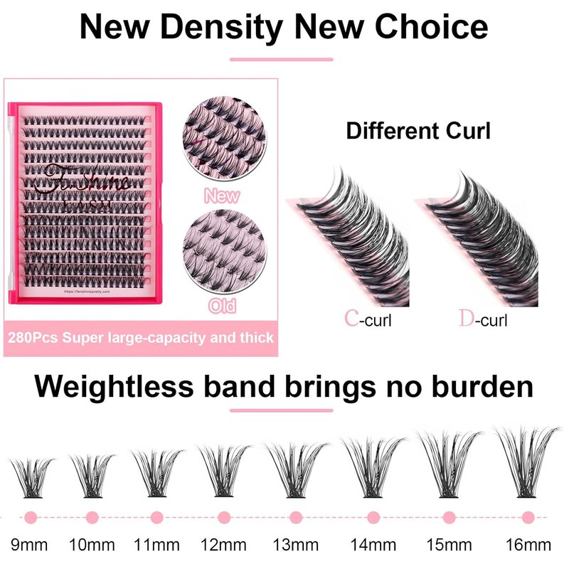 Cluster Eyelash Extensions - 280pcs 40D 0.07 D Curl 10mm Soft Individual Lashes for DIY Beauty