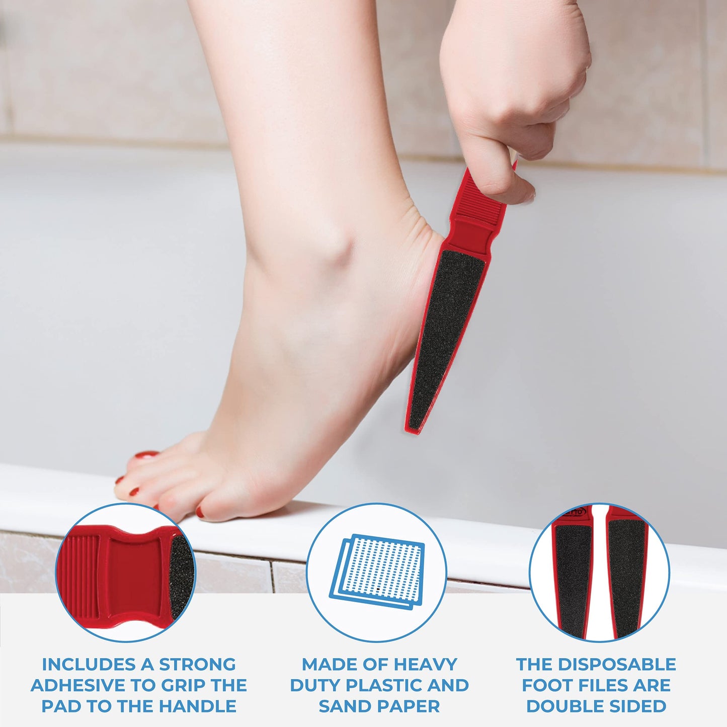 ForPro Professional Collection Pedicure Paddle Foot File, Double-Sided Foot File for Heels, Disposable & Sanitizable, 80/120 Grit, Red, Pack of 12
