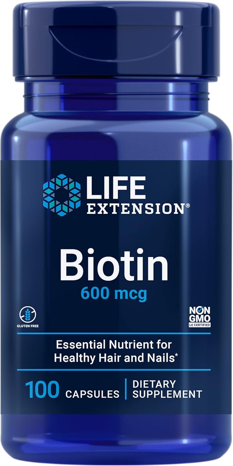Biotin 600 mcg Vitamin B7 Supplement for Healthy Hair & Nails - Gluten-Free, Non-GMO | 100 Capsules