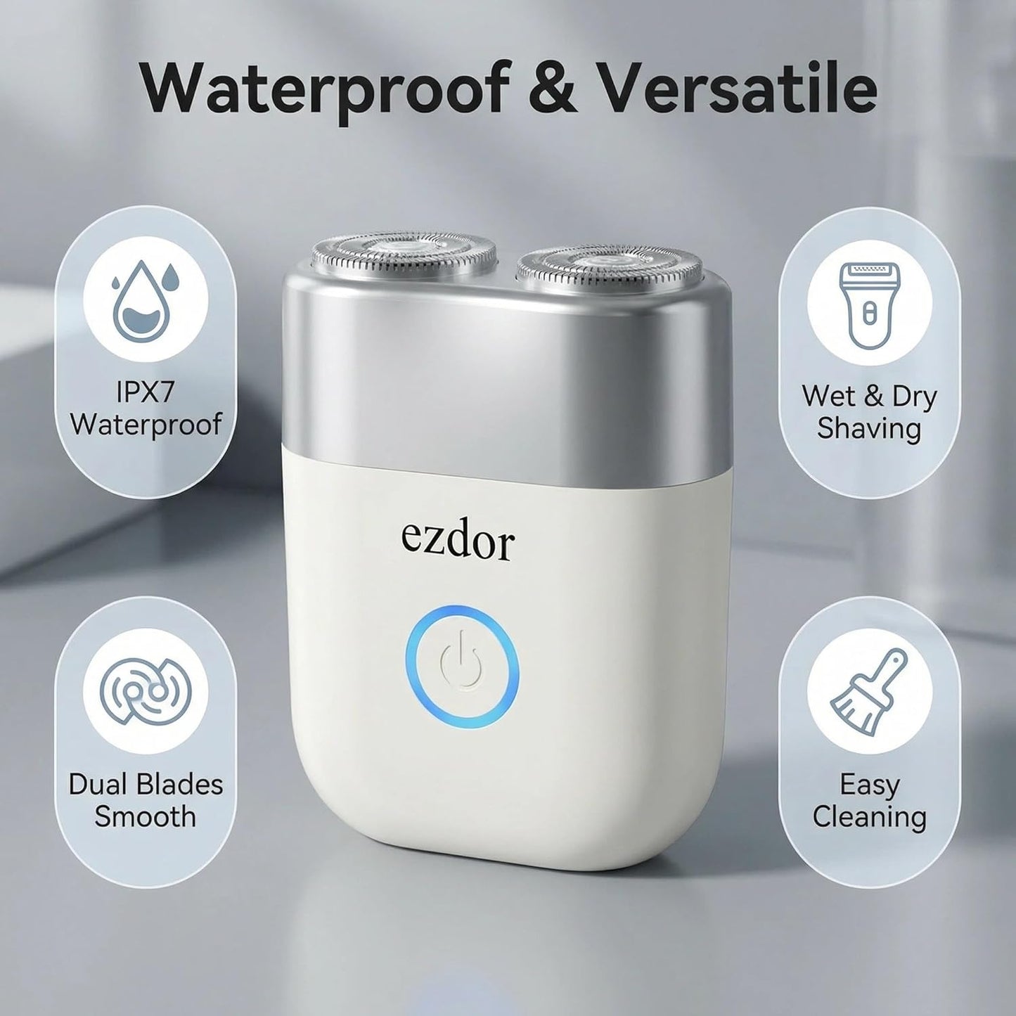 Mini Electric Shaver - Portable USB-C Rechargeable Razor for Men | Dual Blade, Wet & Dry, IPX7 Waterproof, Easy Clean