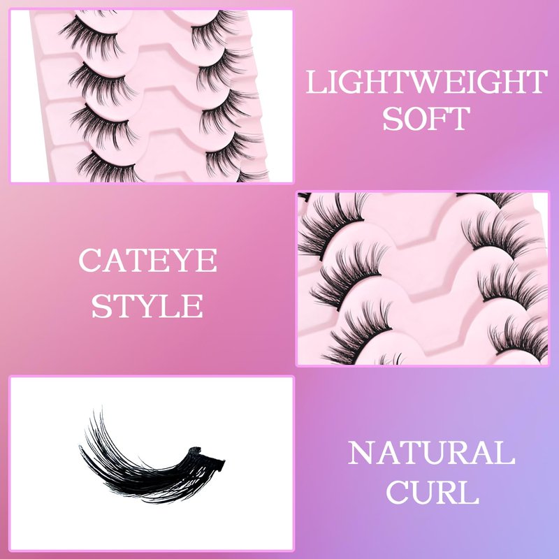SLSXNL Half Lashes Natural Look Cat Eye Wispy Manga Lashes 10 Pairs Half False Eyelashes