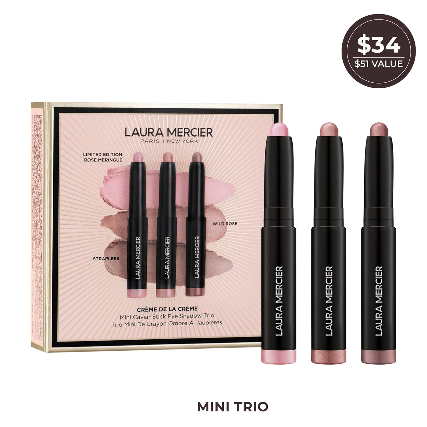 Laura Mercier Caviar Stick Cream Eyeshadow Trio - 24HR Waterproof, Long-Lasting, Rich Color | Holiday Gift Set