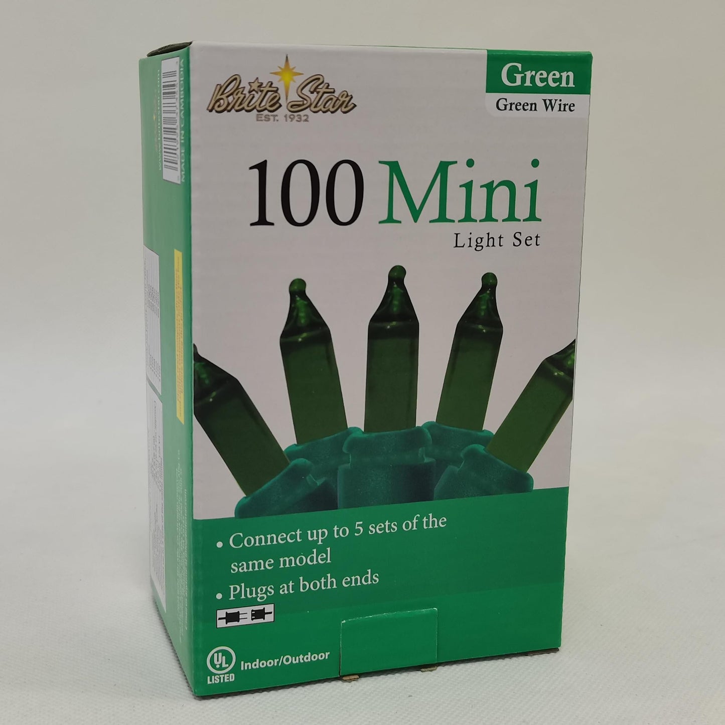 Brite Star 100 Count Mini String Christmas Lights, Green - 22 feet Indoor/Outdoor Christmas Tree Lights with Green Wire