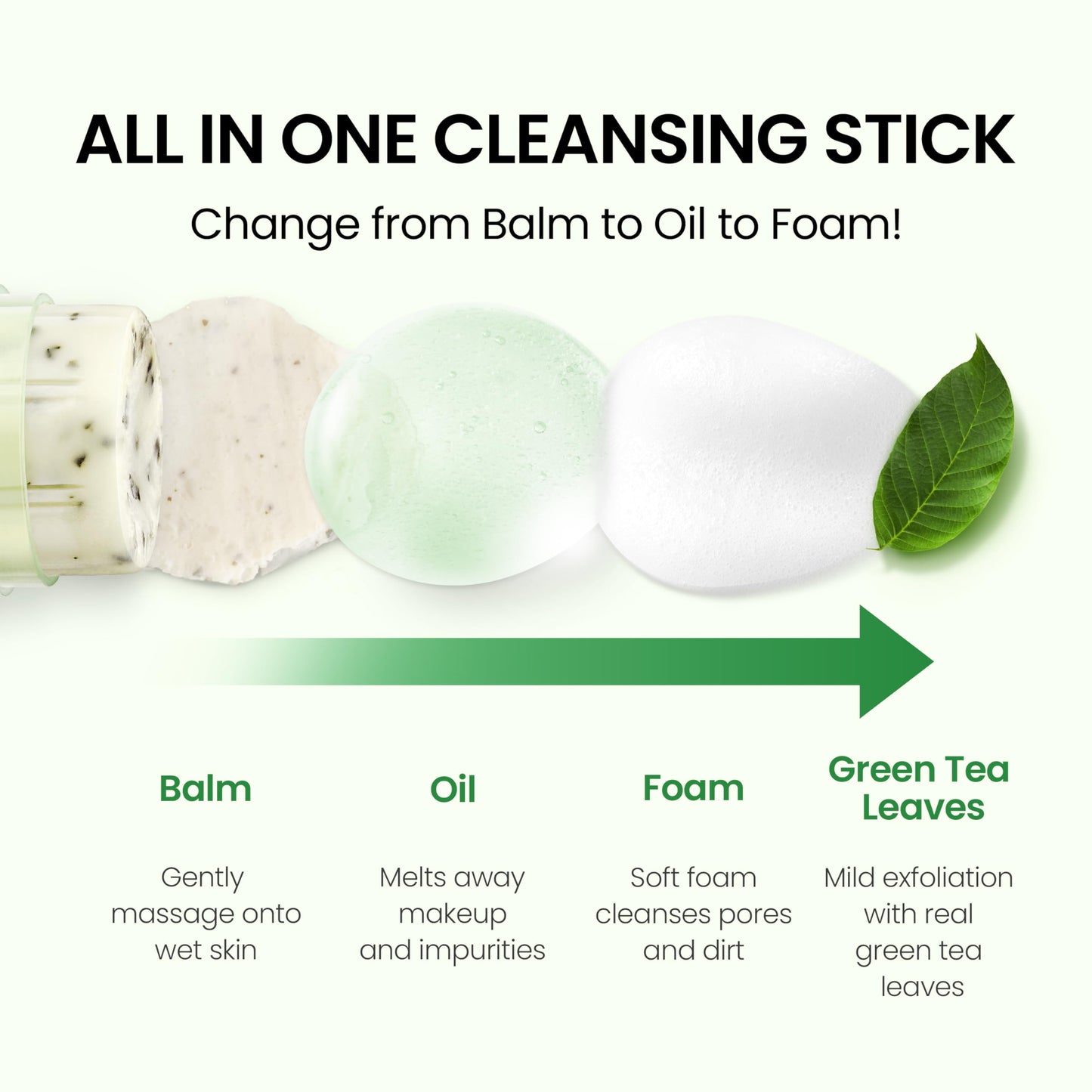 [K-Beauty] NEOGEN DERMALOGY Makeup Remover Cleansing Stick with Green Tea Extract and Leaves - Hydrating Travel Size Essential (Real Fresh Cleansing Stick Green Tea)/Blackhead Remover