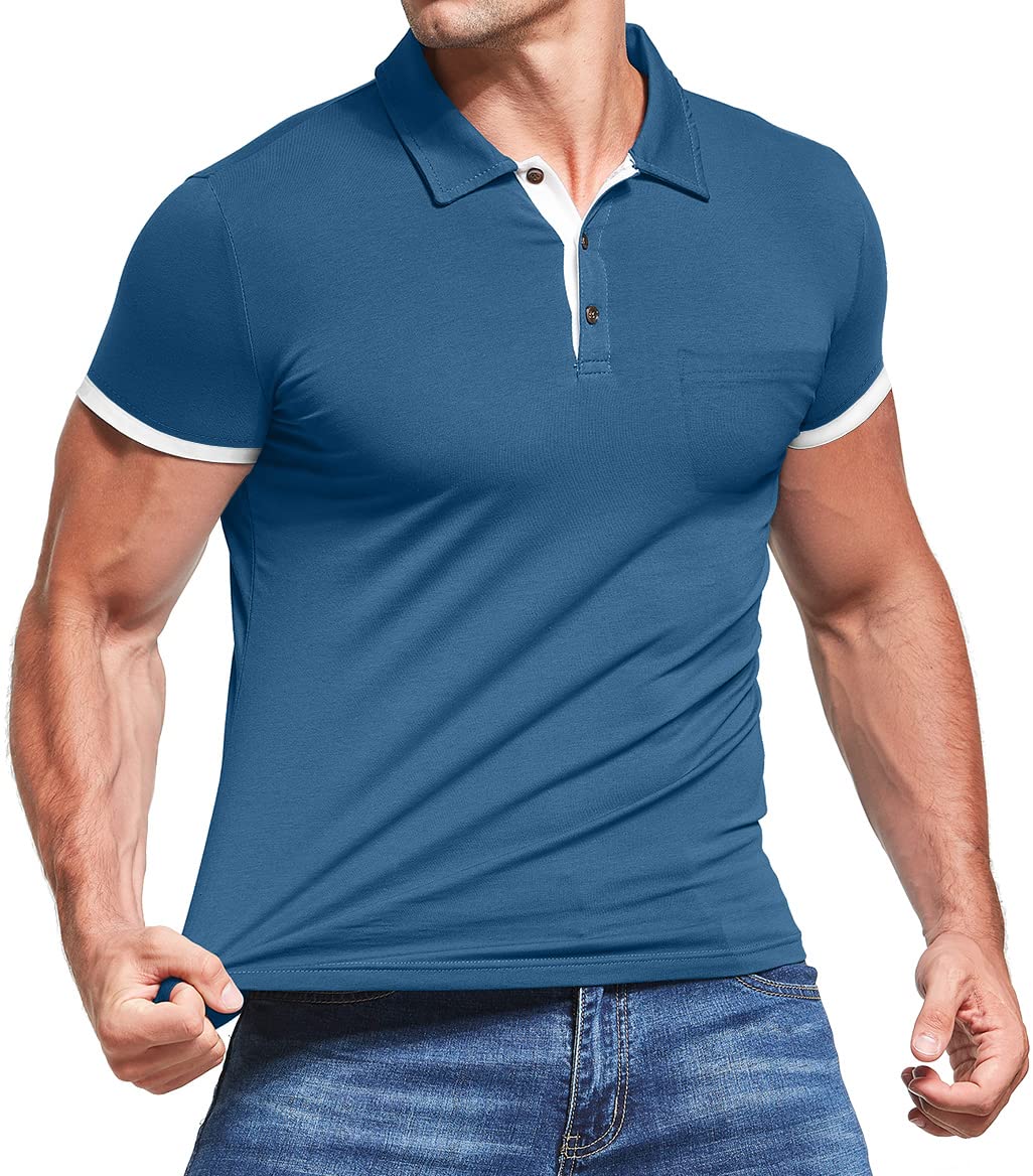 KUYIGO Slim Fit T Shirts for Men Short Sleeve Polo Shirt Casual Tactical Golf Tennis T-Shirts XX-LargeDeep Teal