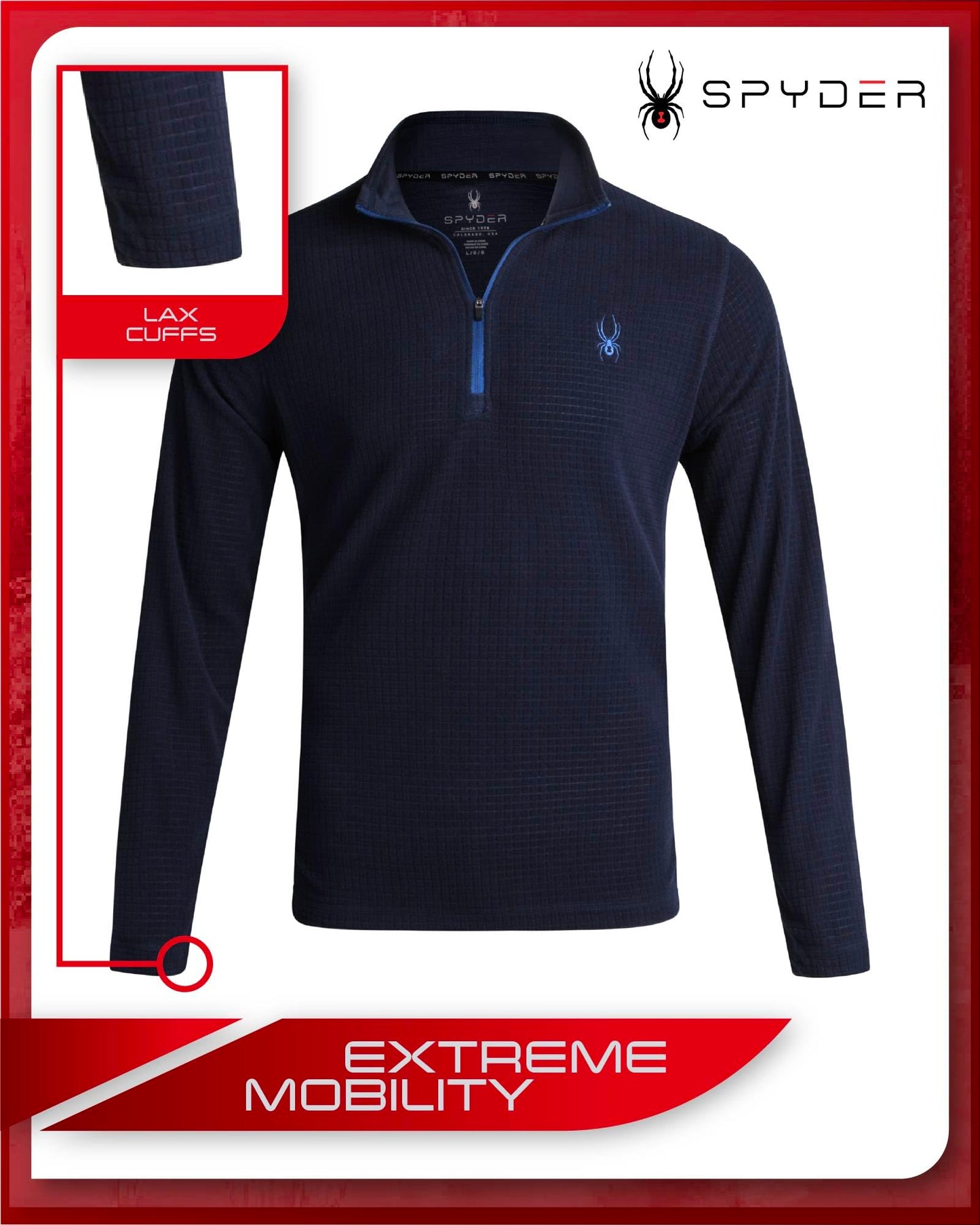 Spyder Men's Active Quarter Zip Sweatshirt - Lightweight Grid Fleece Athletic Mock Neck Pullover Sweatshirt (Sizes: S-XXL), Size Small, Navy