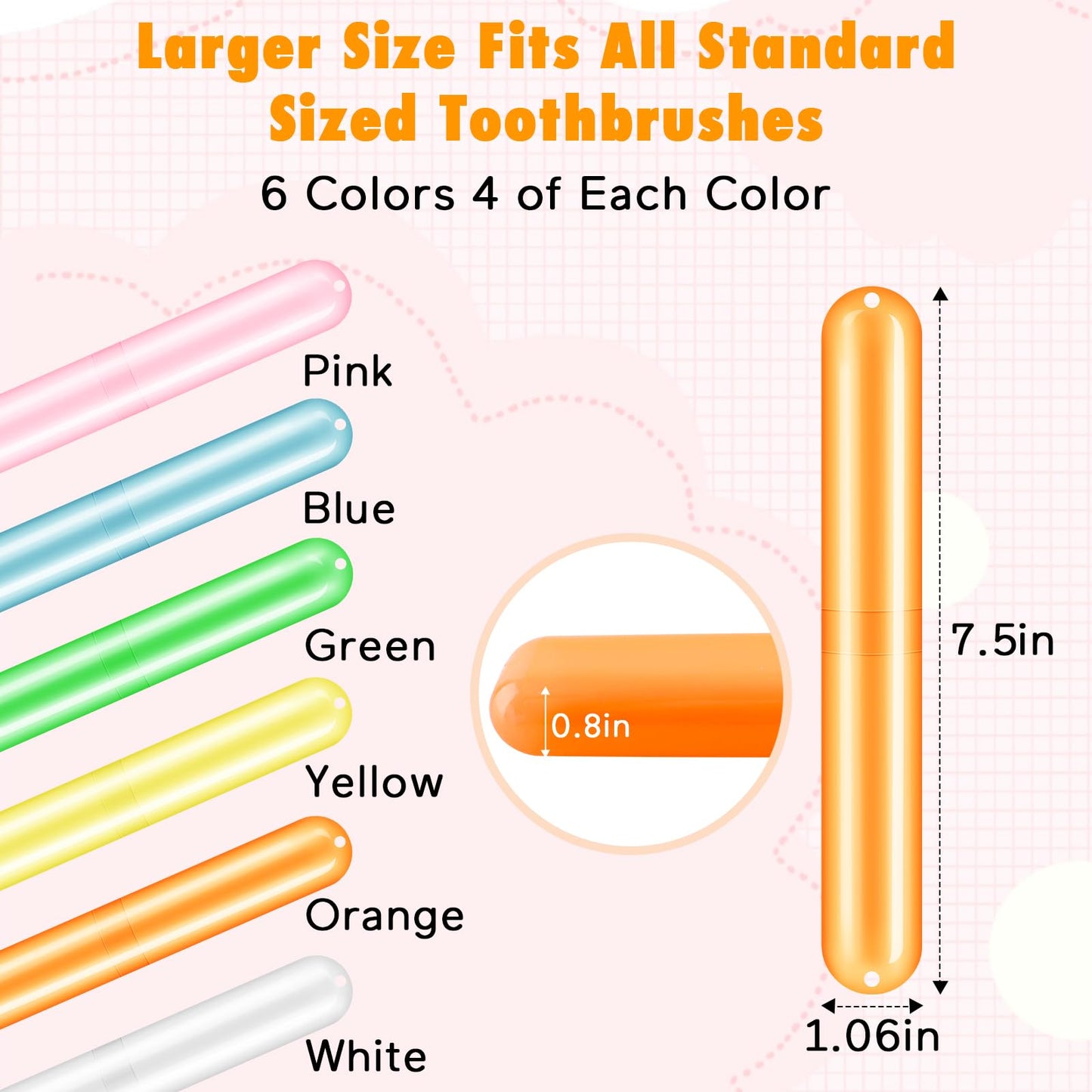 HOFASON 24PCS Large Travel Toothbrush Holders Covers in Bulk, Kids Classroom Plastic Pencil Case, Portable Toothbrush & Toothpaste Case Storage for Back to School Travel Home Use (6 Colors)