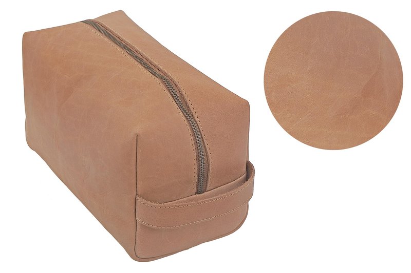 Artizanni Premium Leather Unisex Toiletry Travel Pouch, Cosmetic Bag Organizer Stylish Waterproof Lining Vintage Unisex Kit, Water Resistant-Cosmetic Case DOPP Kit SD 064 (Cognac)
