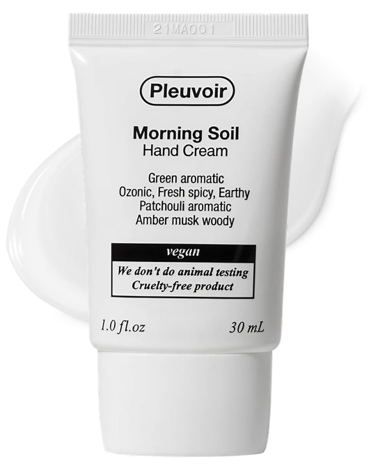 Pleuvoir Morning Soil Petrichor Perfume Hand Cream for Men & Women, Travel Size with 5 Hyaluronic Acids & Shea Butter, Non-Greasy K-Beauty Moisturizer, Earthy Woody Niche Fragrance, French MANE 1 oz