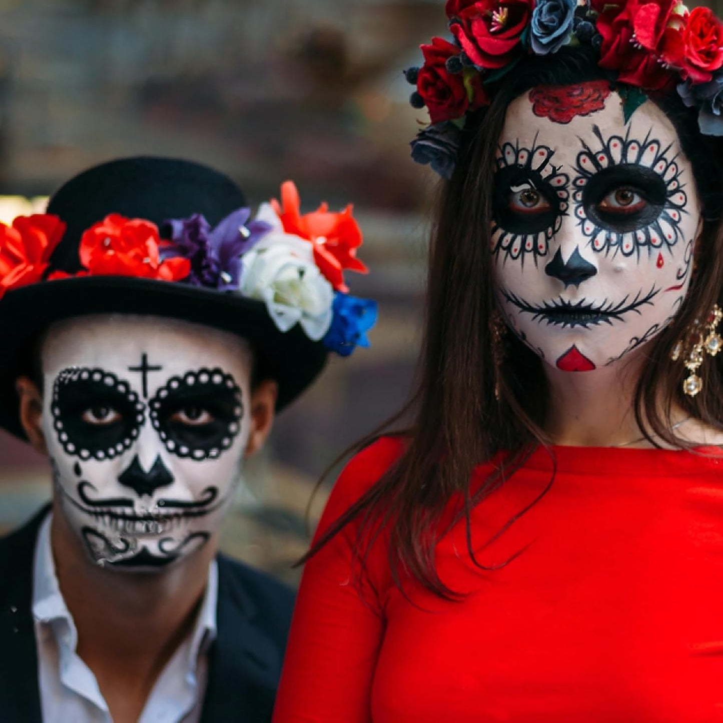 12 Sheets Halloween Face Tattoos - Day of the Dead Sugar Skull Designs | Large Temporary Tattoos