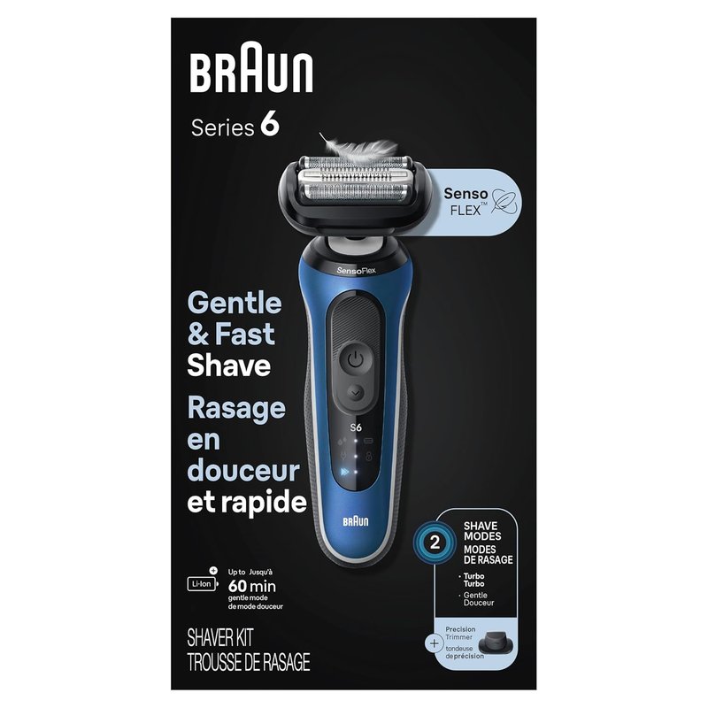 Braun Electric Shaver for Men - Series 6 6120s | Wet & Dry Shaving, Turbo & Gentle Modes, Precision Trimmer, Blue
