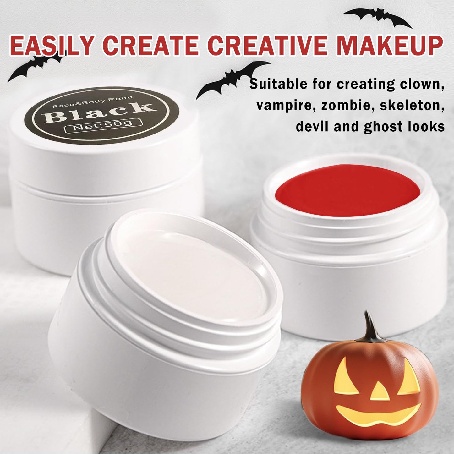 QIUFSSE Clown Makeup Kit,Red Black and White Face Painting Kit Professional,Clown Face Paint Halloween Makeup with Brushes,Oil Based Body Paint for Adults,Joker Vampire Zombie