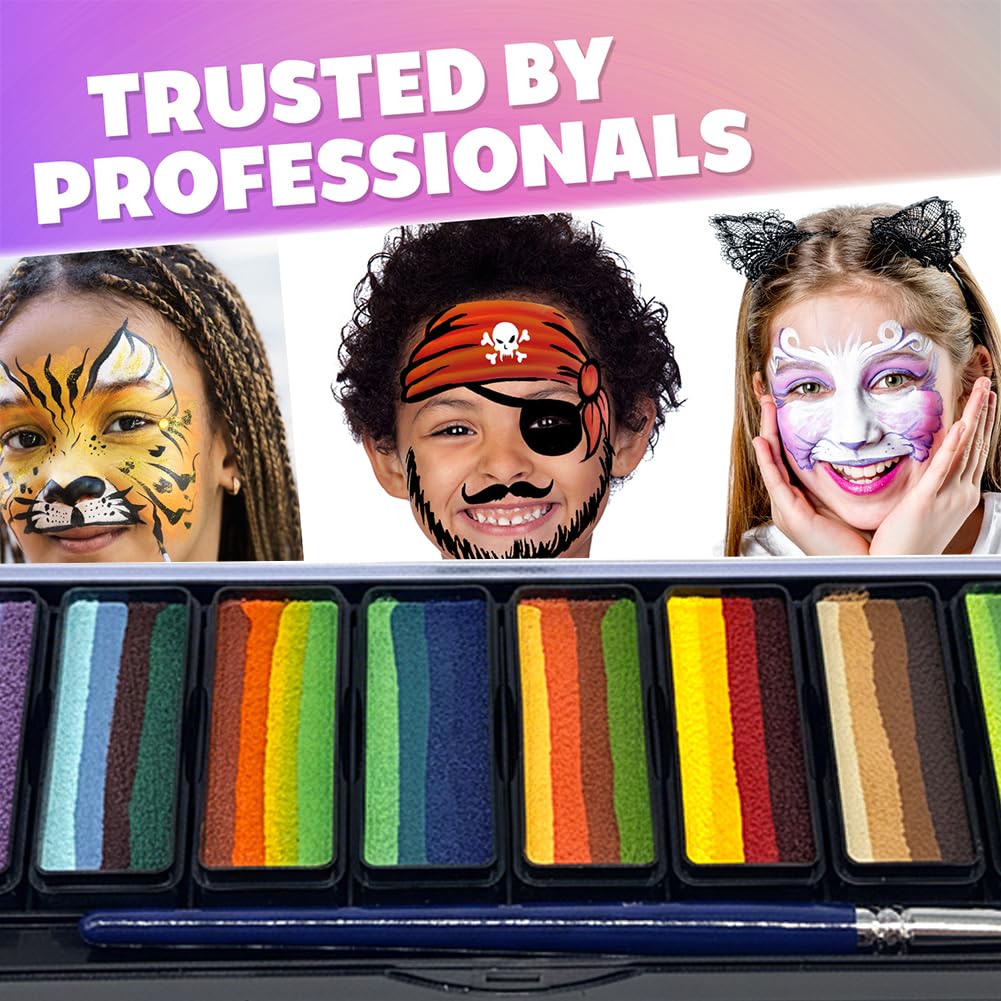 Kraze FX Peaks Face Paint Palette by Tamina Mohammed - 10 Colors Professional Split Cake Set - 3/4" Travel Size Cakes - Metallic & Earth Tones for Festival Body Art