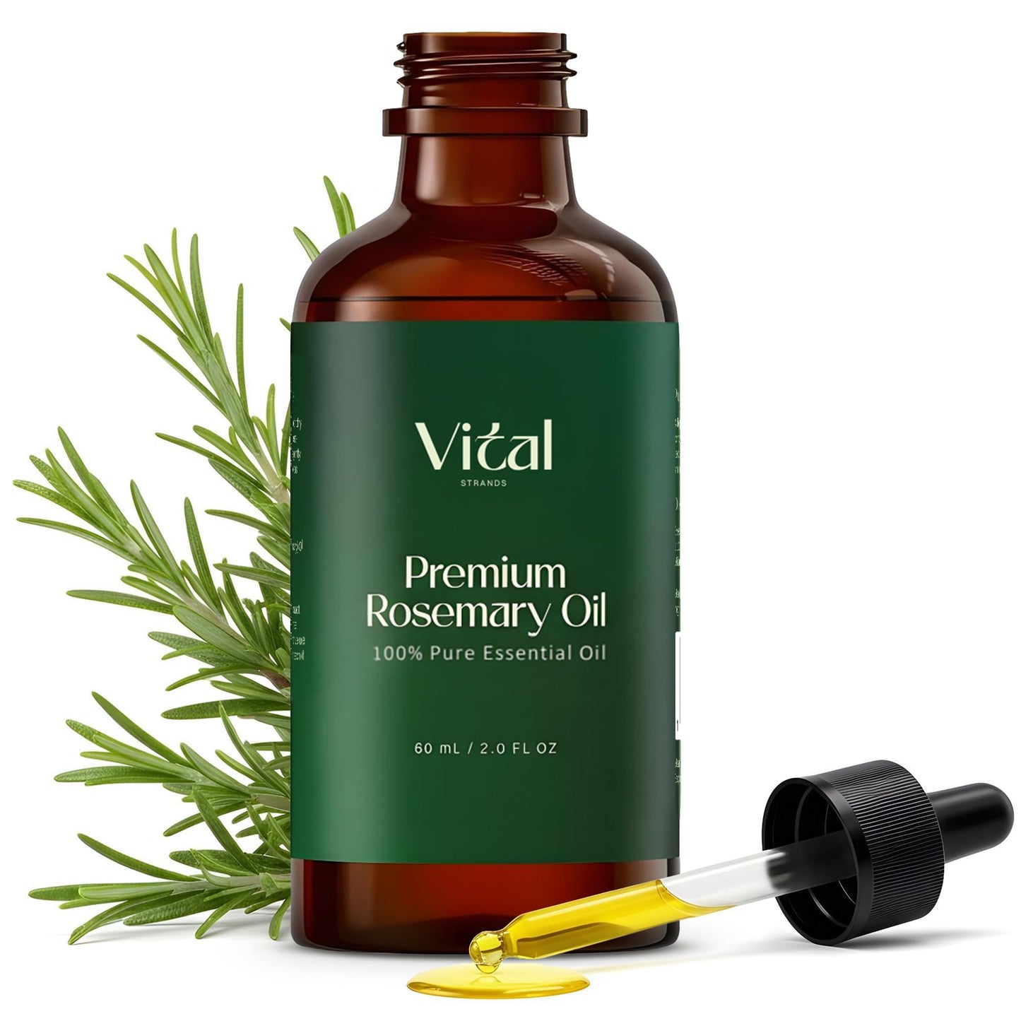 Vital Strands 100% Pure Rosemary Oil for Hair Growth & Thicker Hair – Cold Pressed Natural Essential Oil for Women & Men, Nourishes Scalp, Strengthens Roots, Promotes Regrowth & Reduces Thinning