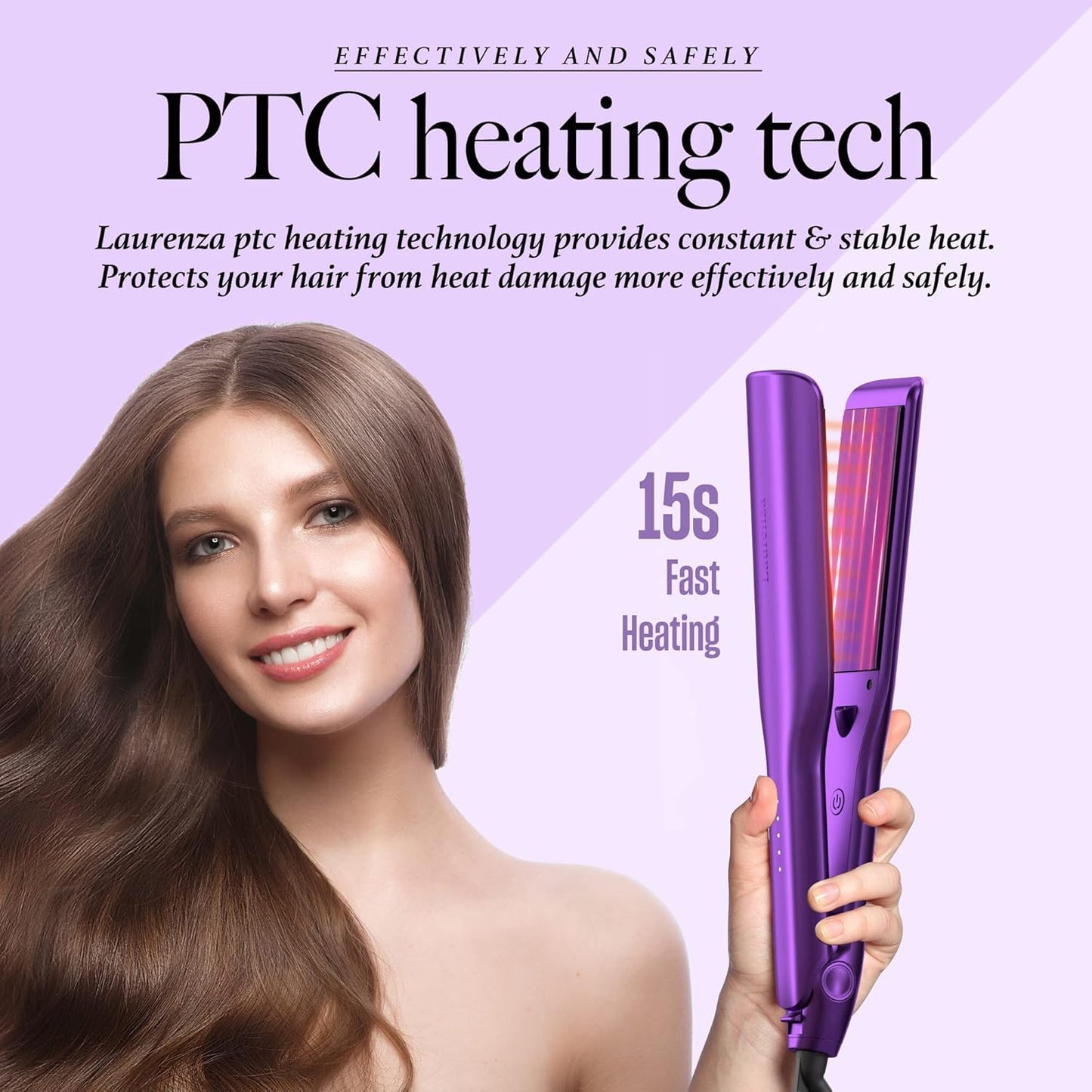 Laurenza 2-in-1 Hair Straightener & Curler, 2 Inch Plate, 8.5" Extra-Large Ceramic Iron with 20M Anions (Purple)