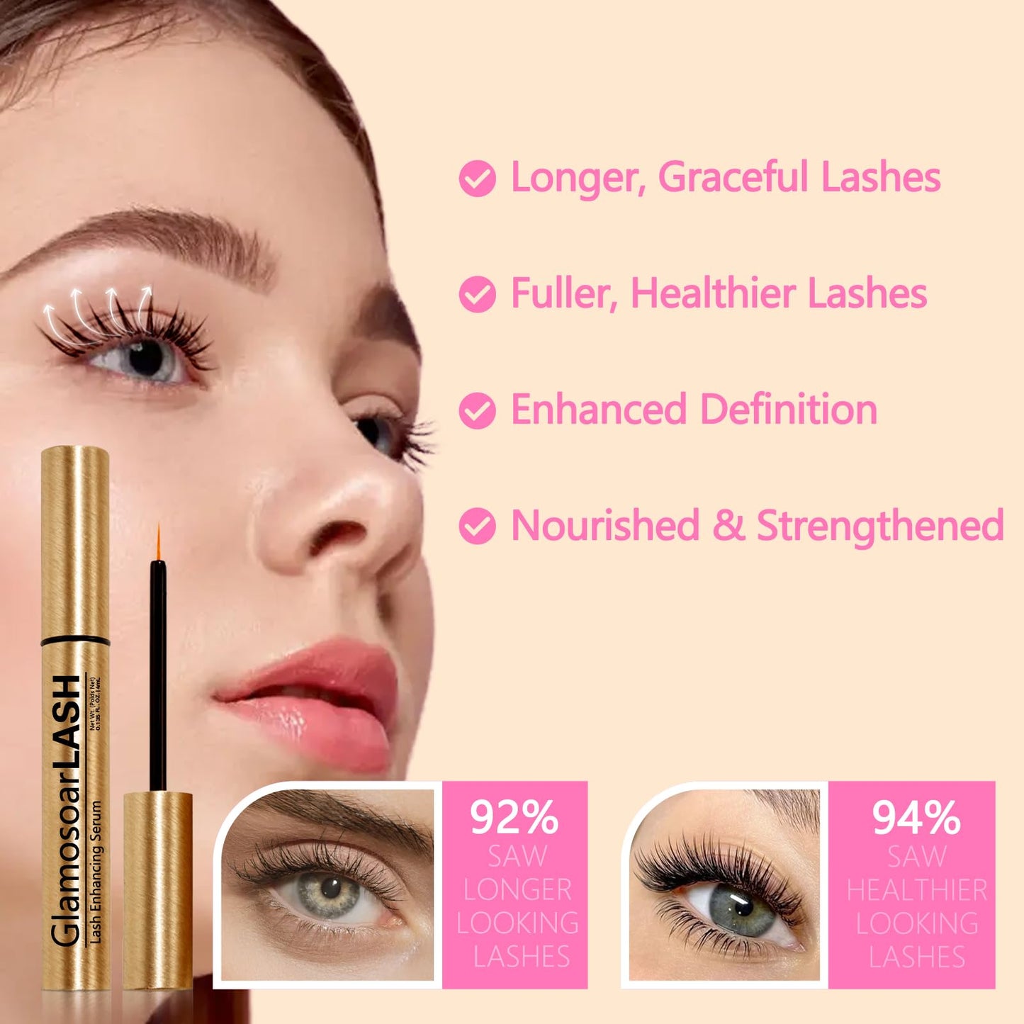 Glamosoar Lash Serum Eyelash Growth Serum Lash Enhancing - Get Fuller,Longer,Stronger Lashes 4ml