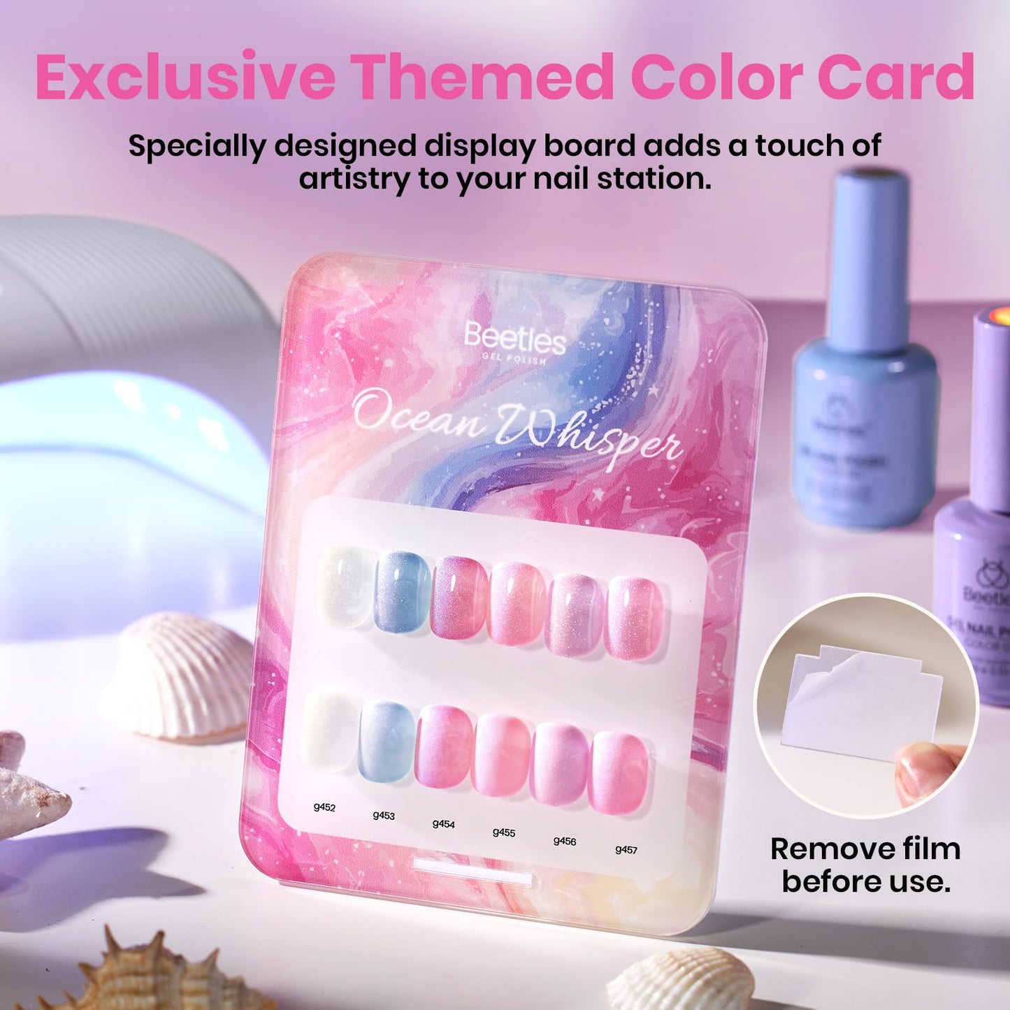 beetles Pearl Gel Polish Set - Ocean Whisper Collection, 15ML Full Size Shimmer White Pink Purple Mermaid Nail Swirl Shell Thread Polish Soak Off Uv Gel Polish Effect DIY Manicure Gift for Women