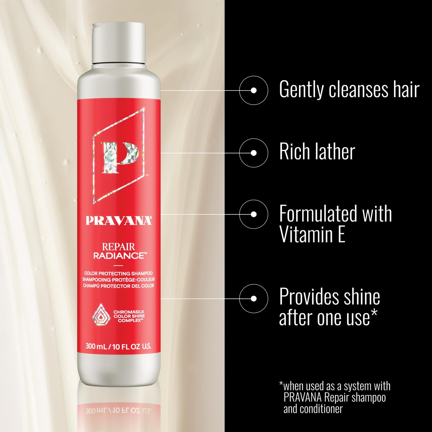 Pravana Repair Radiance Shampoo | Restores & Nourishes | For Damaged, Color-Treated Hair | Reduces Breakage & Split Ends | Chromasilk Enhances Shine & Protection | Paraben & Sulfate Free | 33 Fl Oz