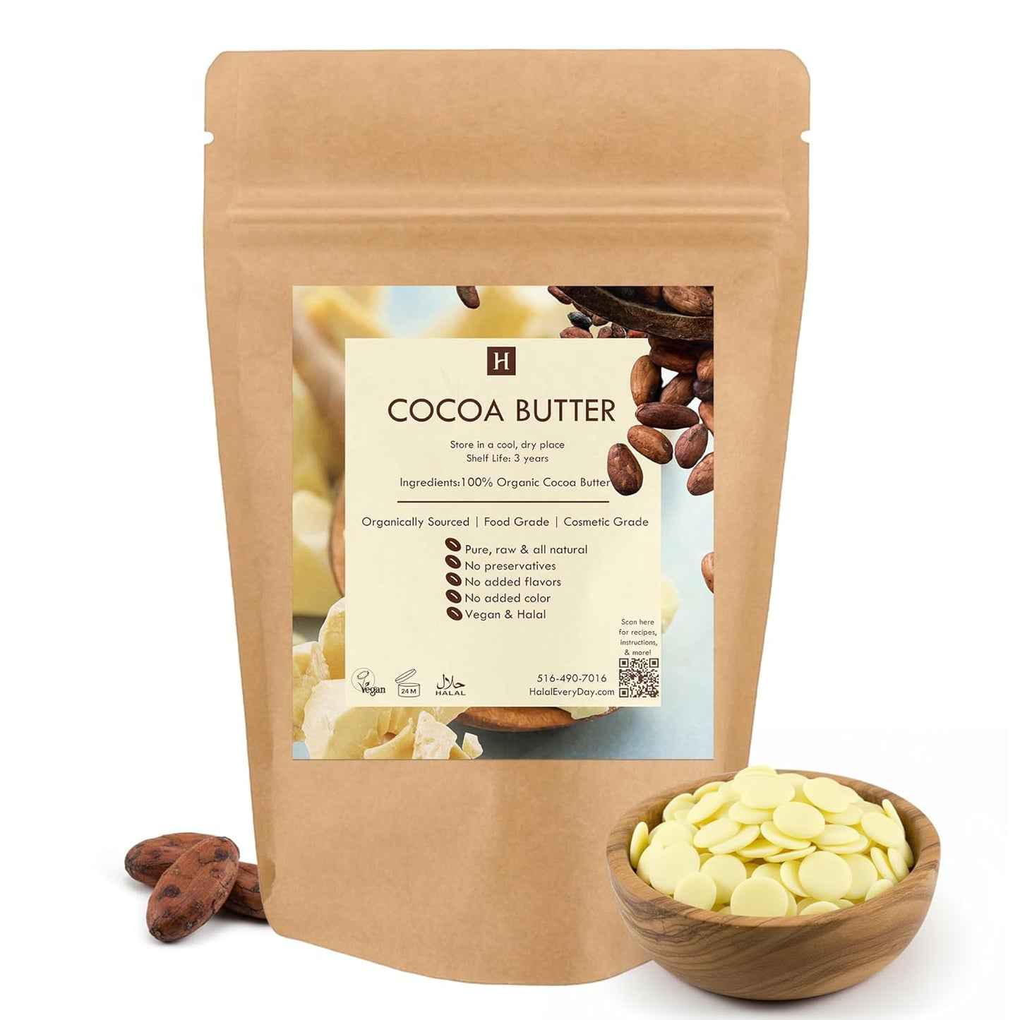 Raw Cocoa Butter Wafers - 100% Pure, Vegan & Non-GMO - Easy Measurement Disks | 16 oz.