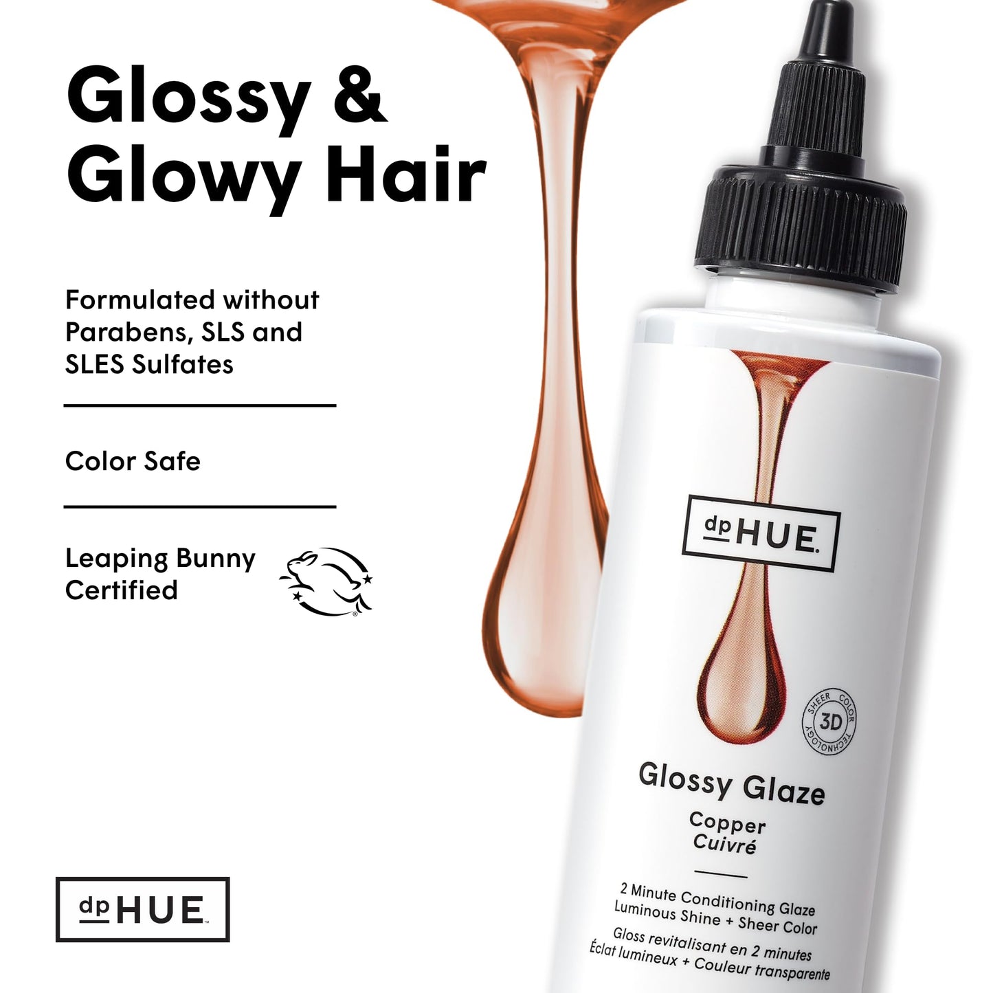 dpHUE Glossy Glaze, Copper - In-Shower Liquid Hair Gloss for Luminous Shine & Sheer Color - Paraben, SLS & SLES Sulfate Free - Leaping Bunny Certified
