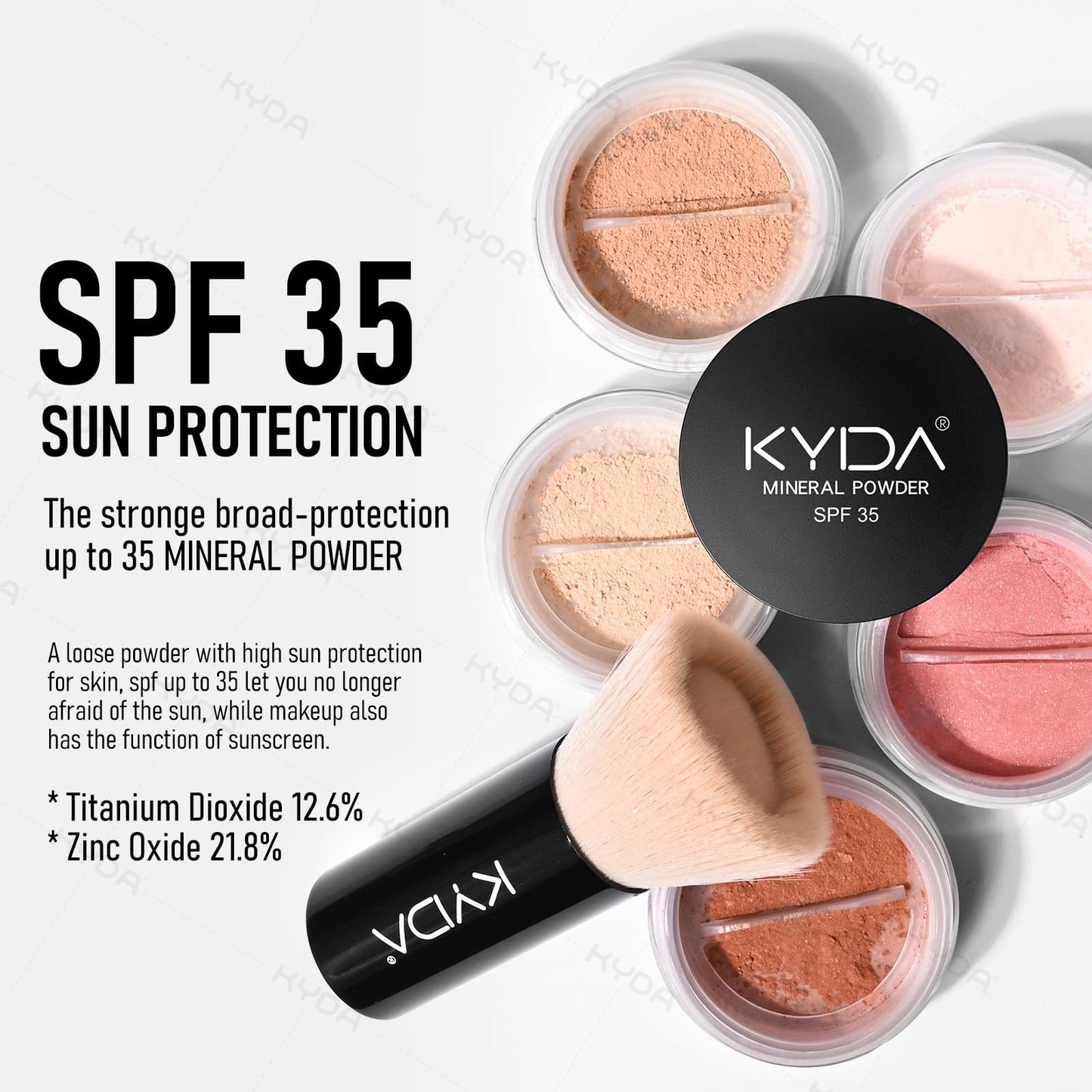 KYDA Mineral Loose Powder Foundation, SPF 35, Skin-improving Mineral Foundation with Brush, Lightweight Buildable Coverage, Natural Glow Loose Powder Base Makeup, Fair Light, 0.28 oz
