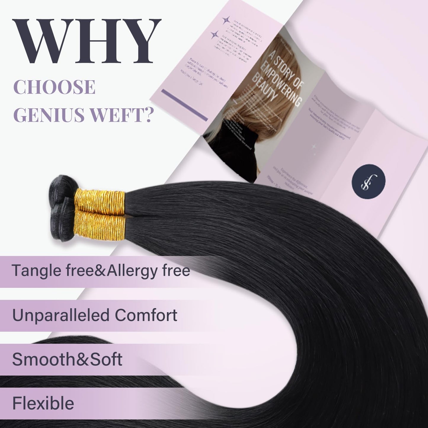 Fshine Genius Weft Real Human Hair Extensions Jet Black Sew in Human Extensions 18 Inch 50g Natural Genius Weft Hair Bundle One Piece