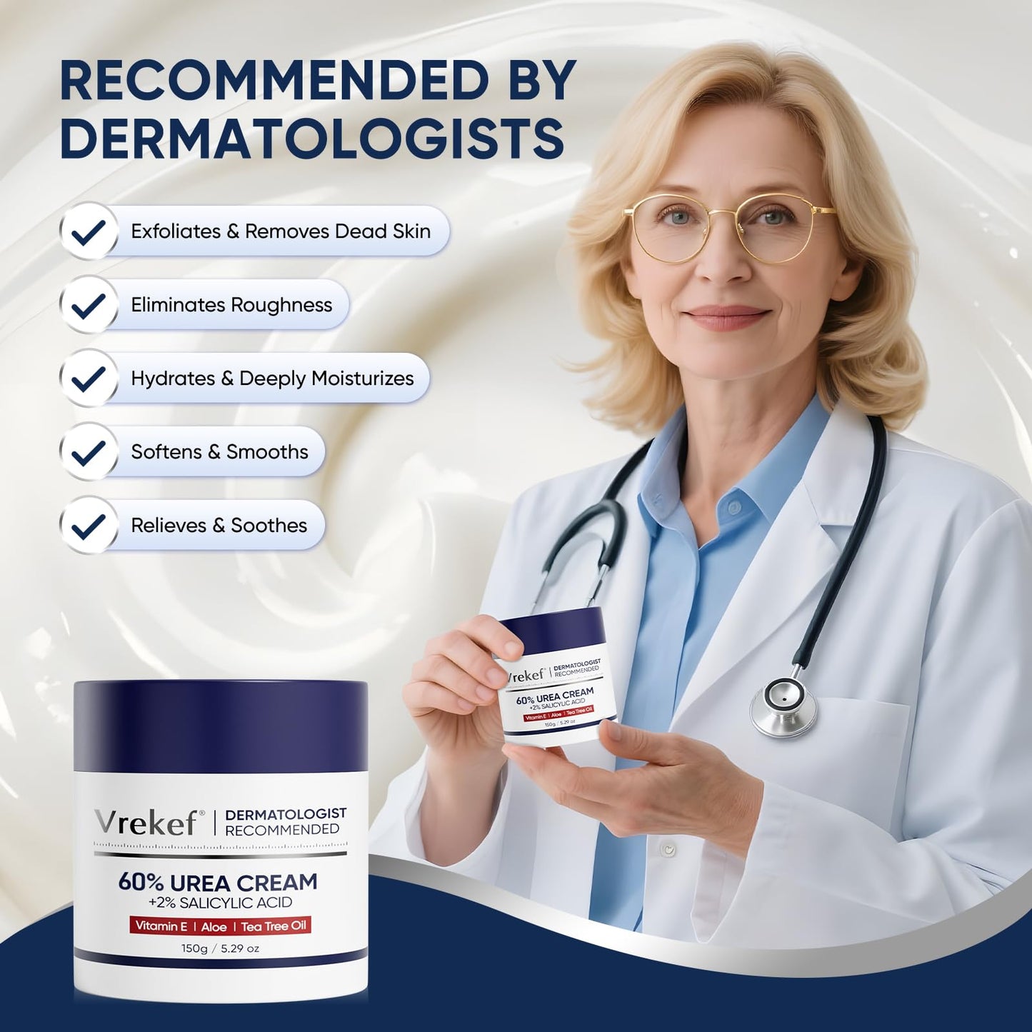 VREKEF Urea Cream 60% with 2% Salicylic Acid, Urea Cream 60 Percent for Feet Maximum Strength, Foot Cream & Callus Remover for Dry Cracked Heels, Rough Thick Skin, Deep Hydration, 5.29 oz